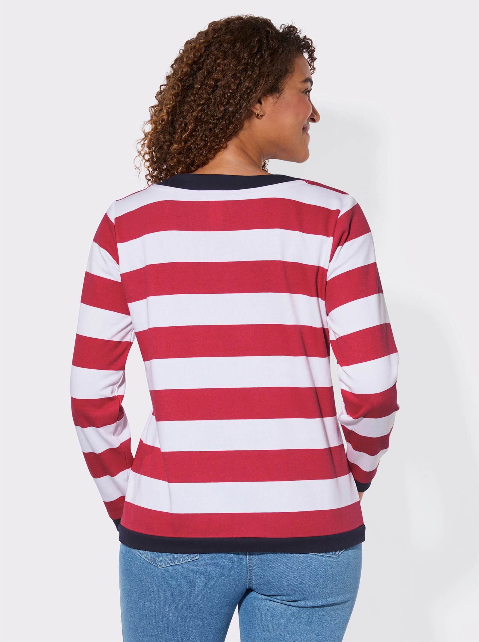Sweatshirt im Streifen-Dessin - erdbeere-weiß-gestreift