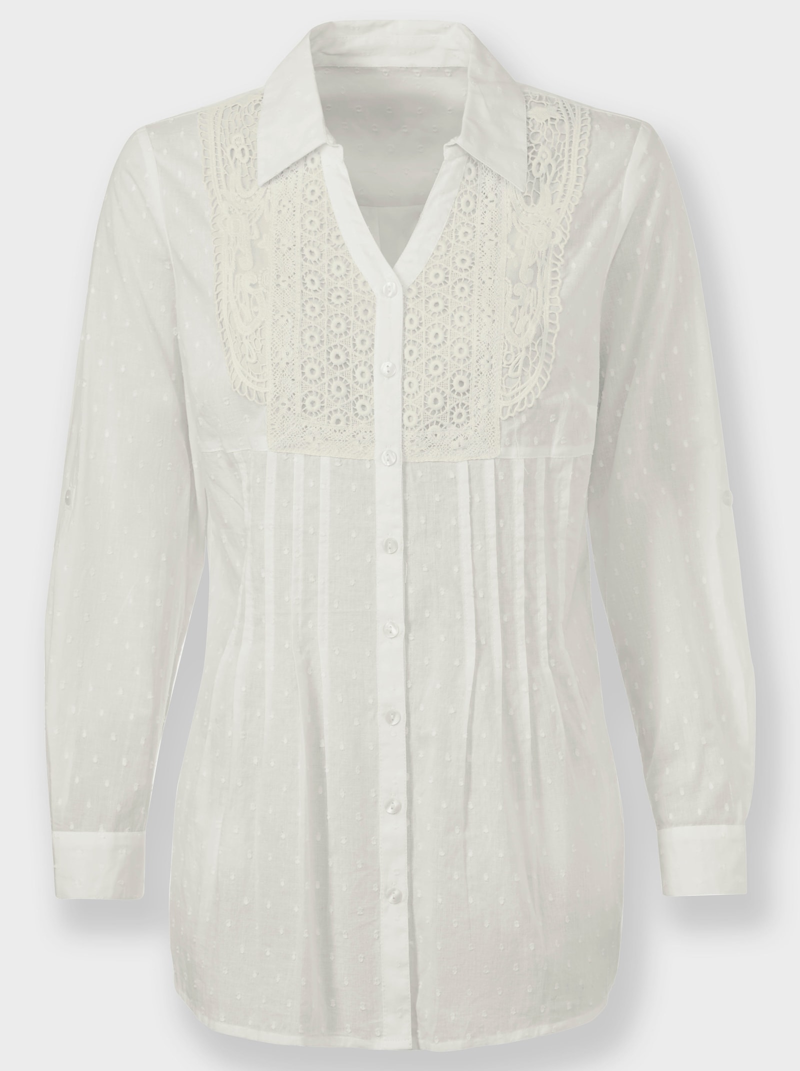 Spitzenbluse blickdicht unterlegt - weiß