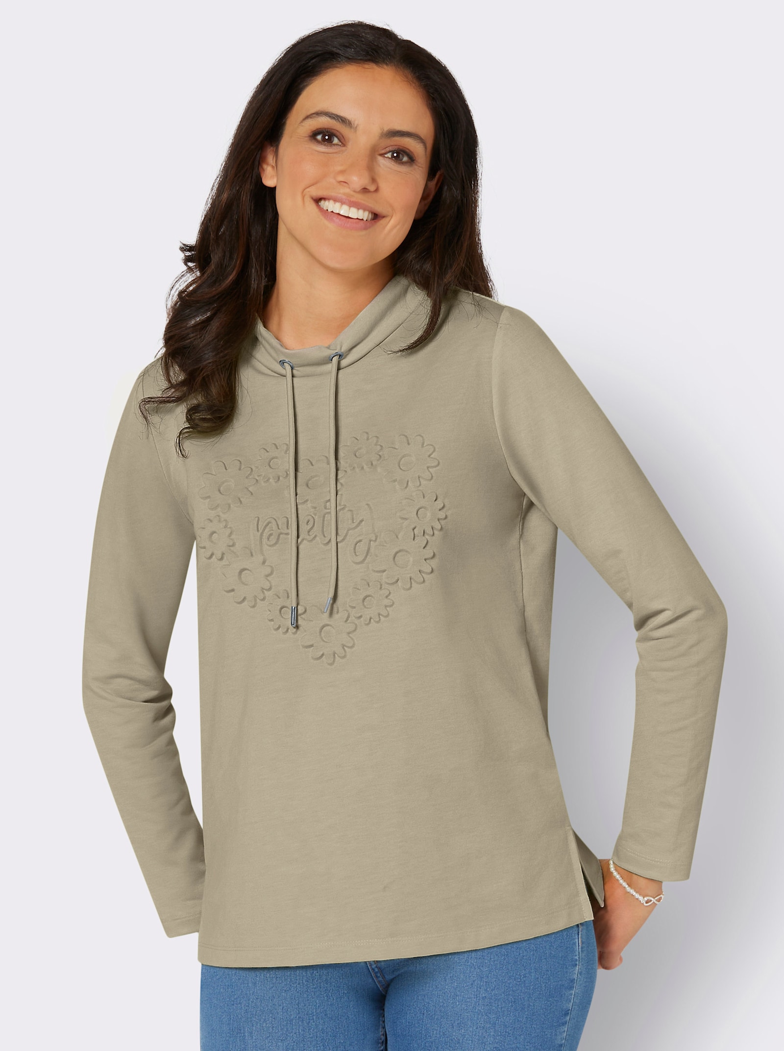 Sweatshirt mit geprägten Herzen - sand