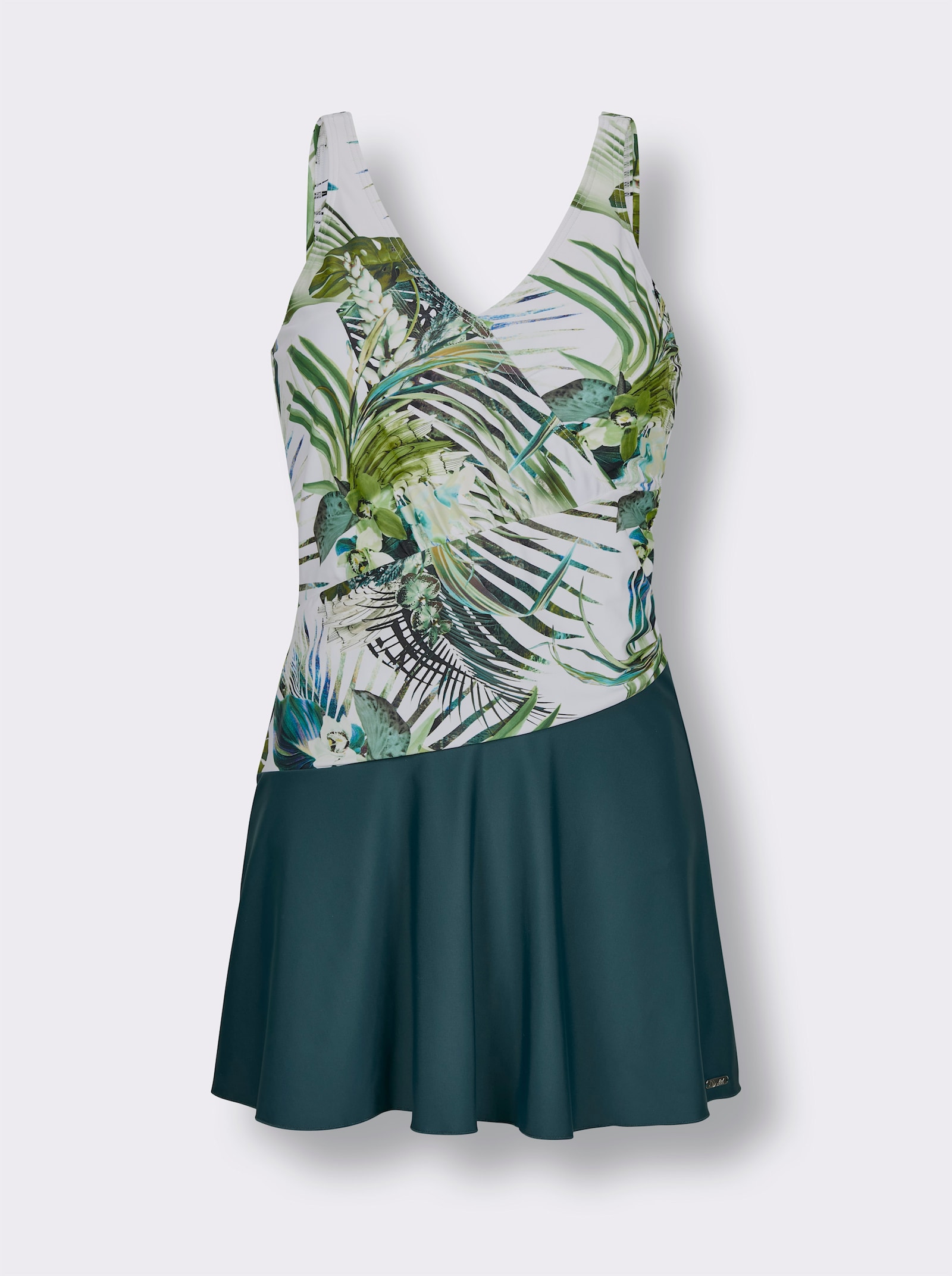 Badeanzug - weiss-petrol-bedruckt