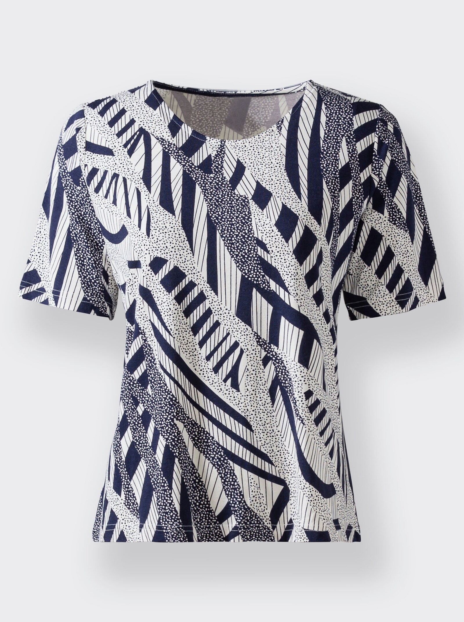 Rundhalsshirt in diagonalem Druck - marine-ecru-bedruckt