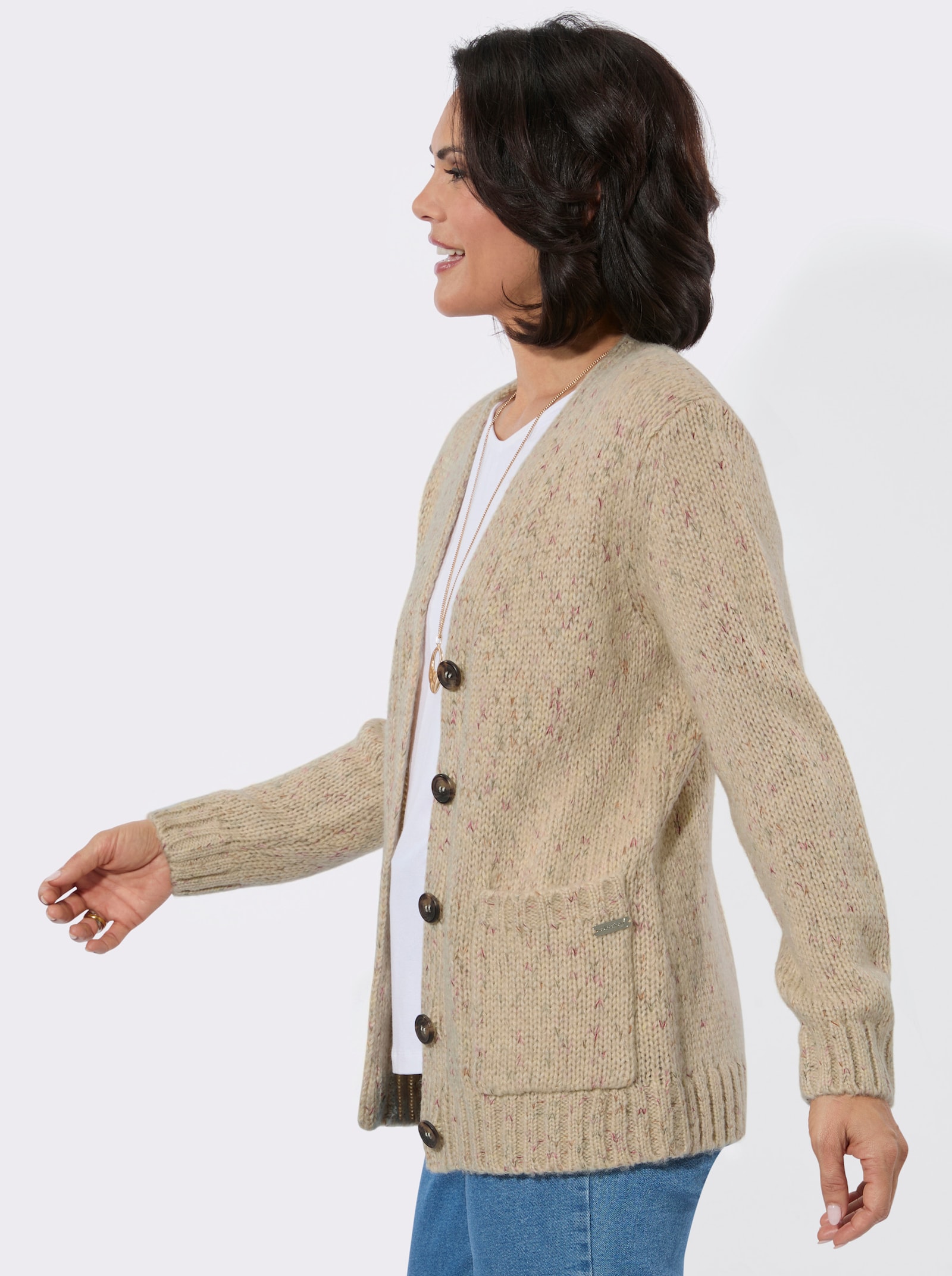 Strickjacke aus weichem Melangegarn - sand-meliert