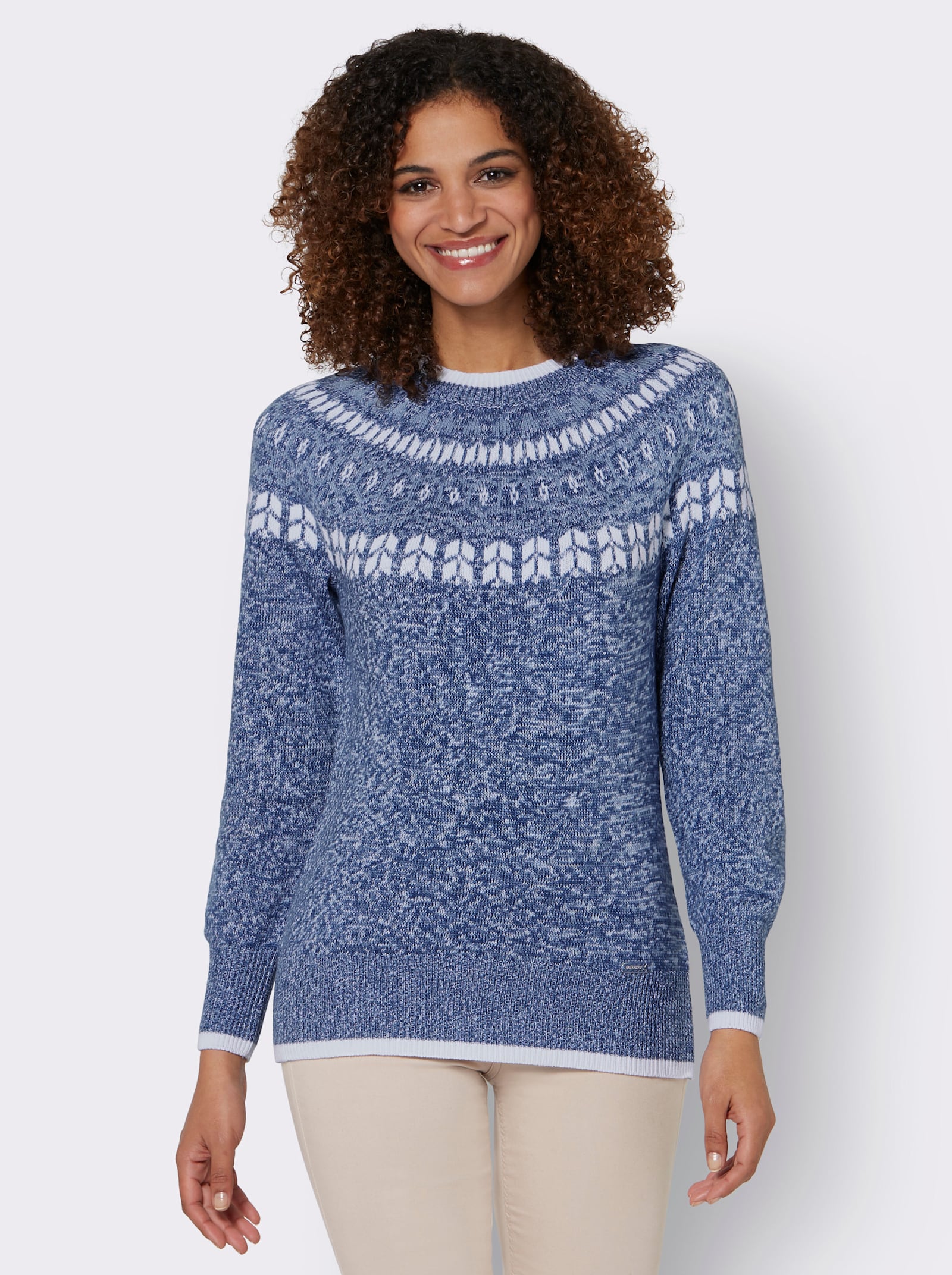Norwegerpullover mit breiten Rippbündchen - jeansblau-bleu-meliert