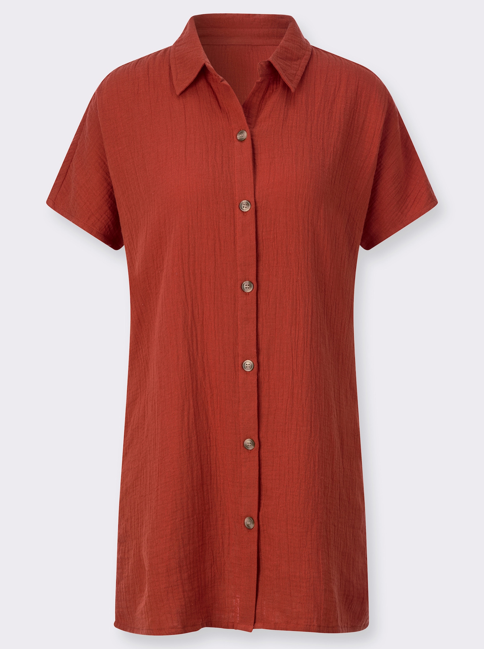 Longbluse mit Knopfleiste - rostrot