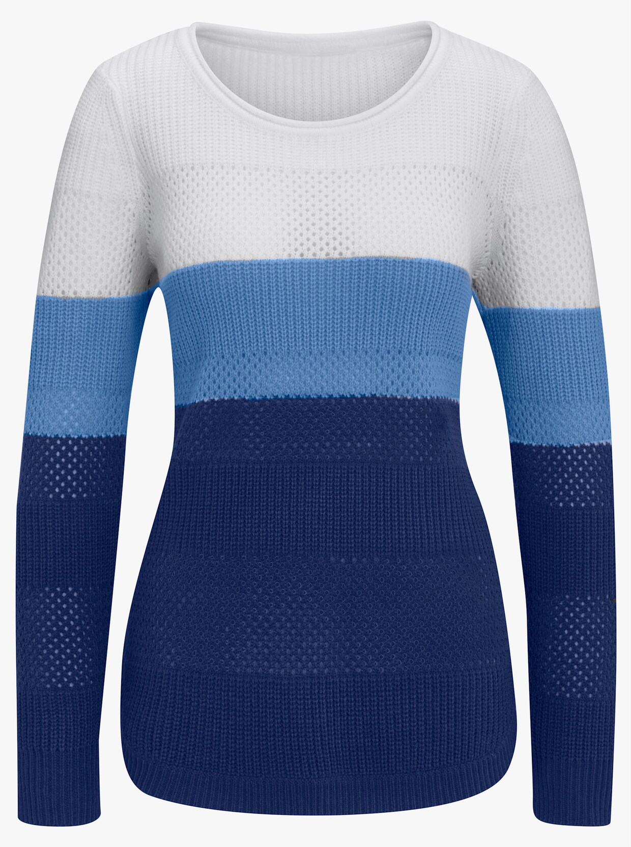 Langarm-Pullover - blau-geringelt