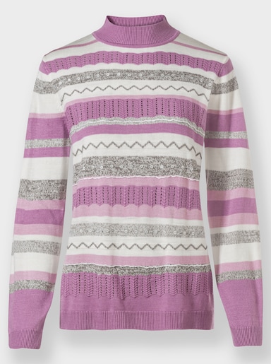 Stehkragenpullover mit Pailletten - orchidee-ecru-gemustert