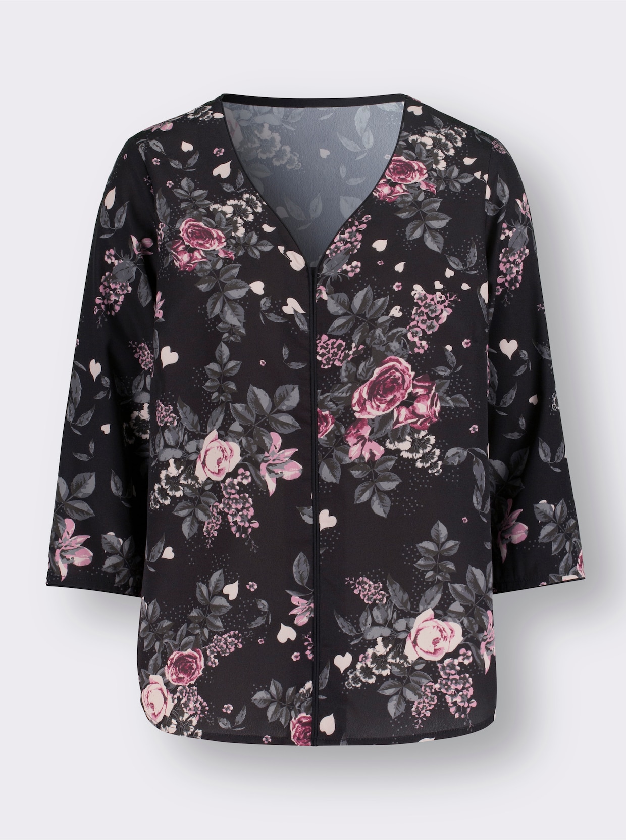 Comfortabele blouse - zwart/bordeaux bedrukt