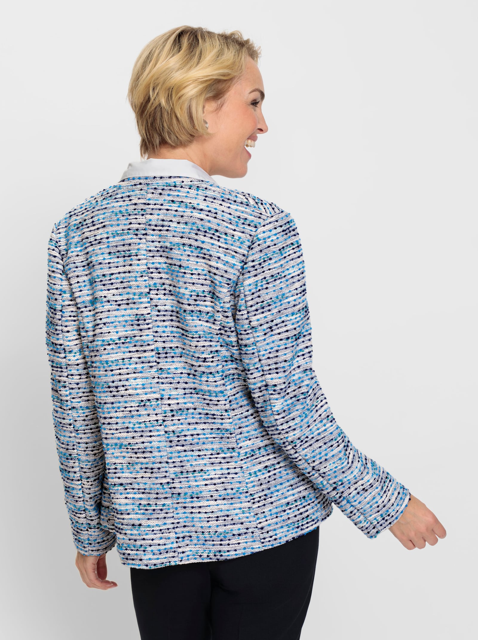 Jerseyblazer van bouclé - ijsblauw/marine gedessineerd