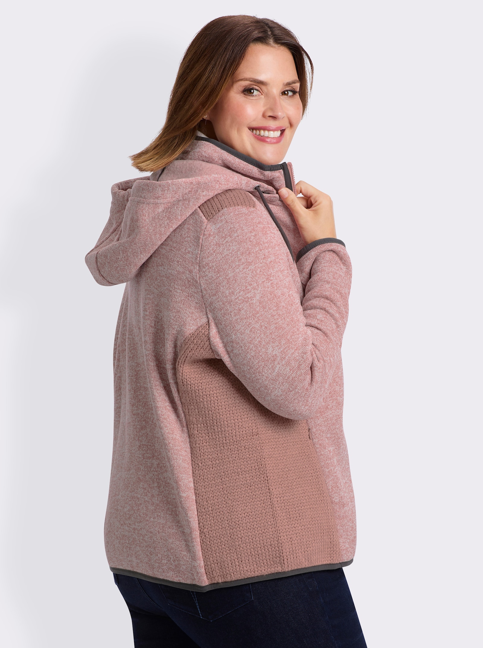 Strickfleecejacke mit seitlichen Strick-Einsätzen - rosenholz-meliert