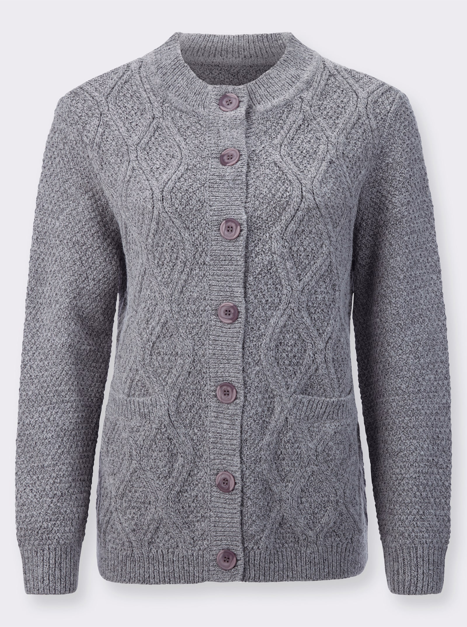 Strickjacke mit Rautenmuster - steingrau-meliert