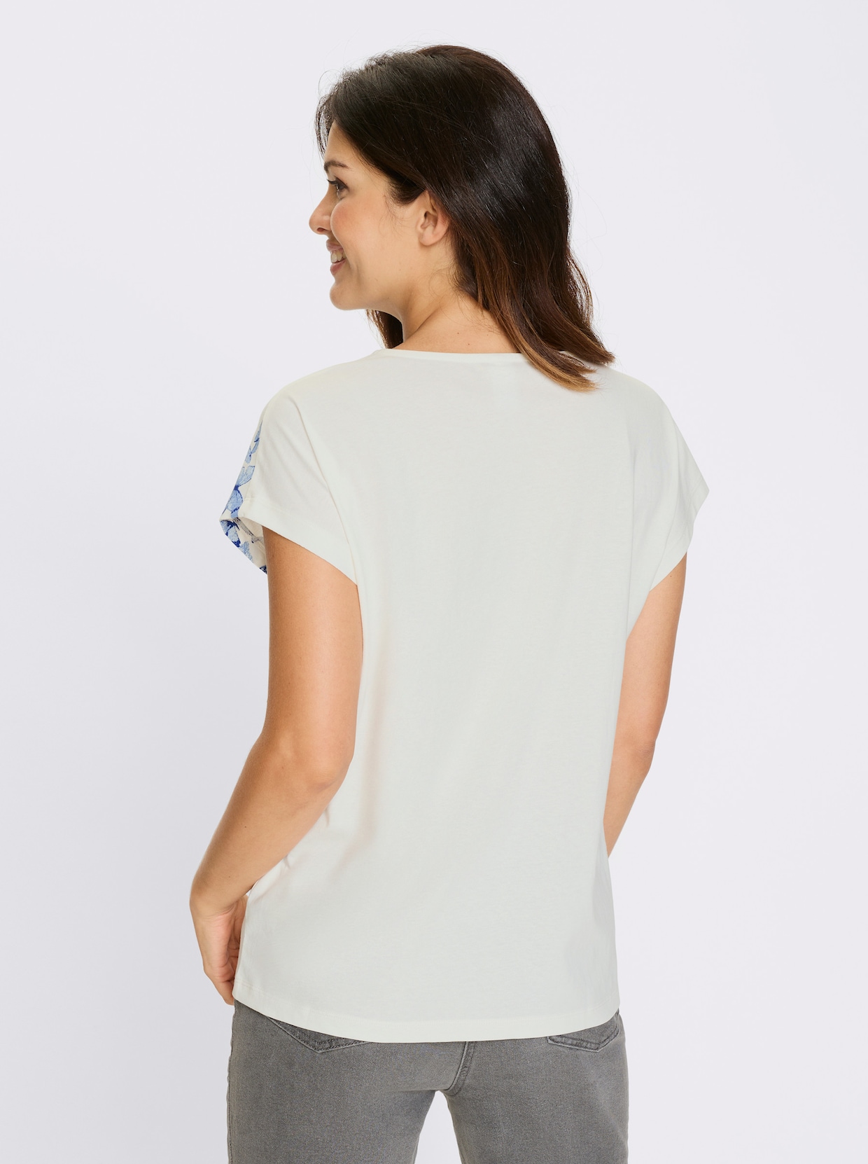 Kurzarmshirt - ecru-royalblau