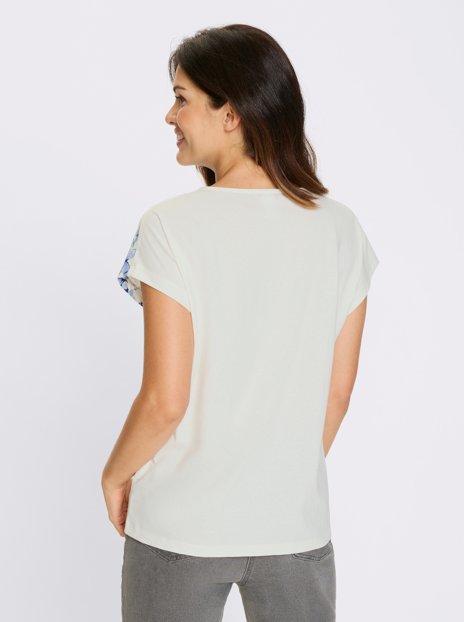 Shirt met korte mouwen en vlinderprint - ecru/koningsblauw