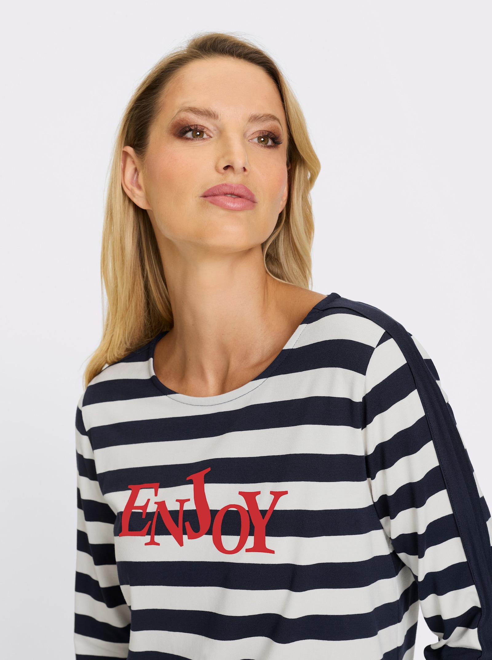 heine T-shirt rayé avec inscription - marine-blanc à rayures fines