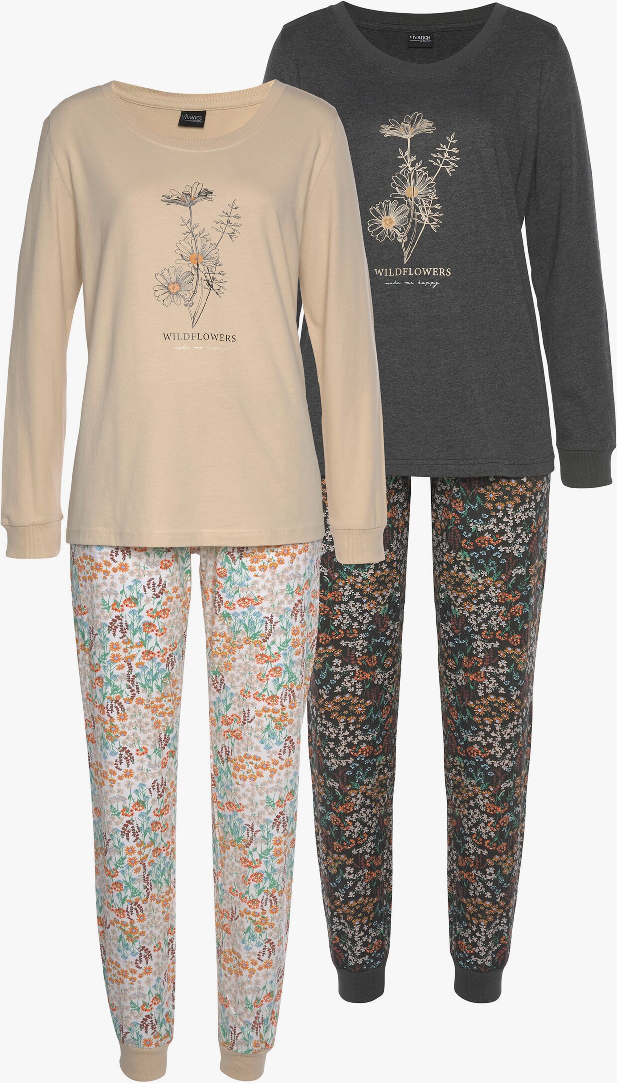 Vivance Dreams Pyjama - zand gebloemd, donkergrijs gebloemd