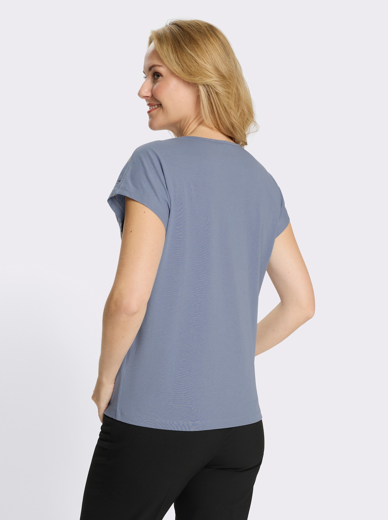 Rundhalsshirt mit platziertem Druck - taubenblau-dunkelblau-bedruckt