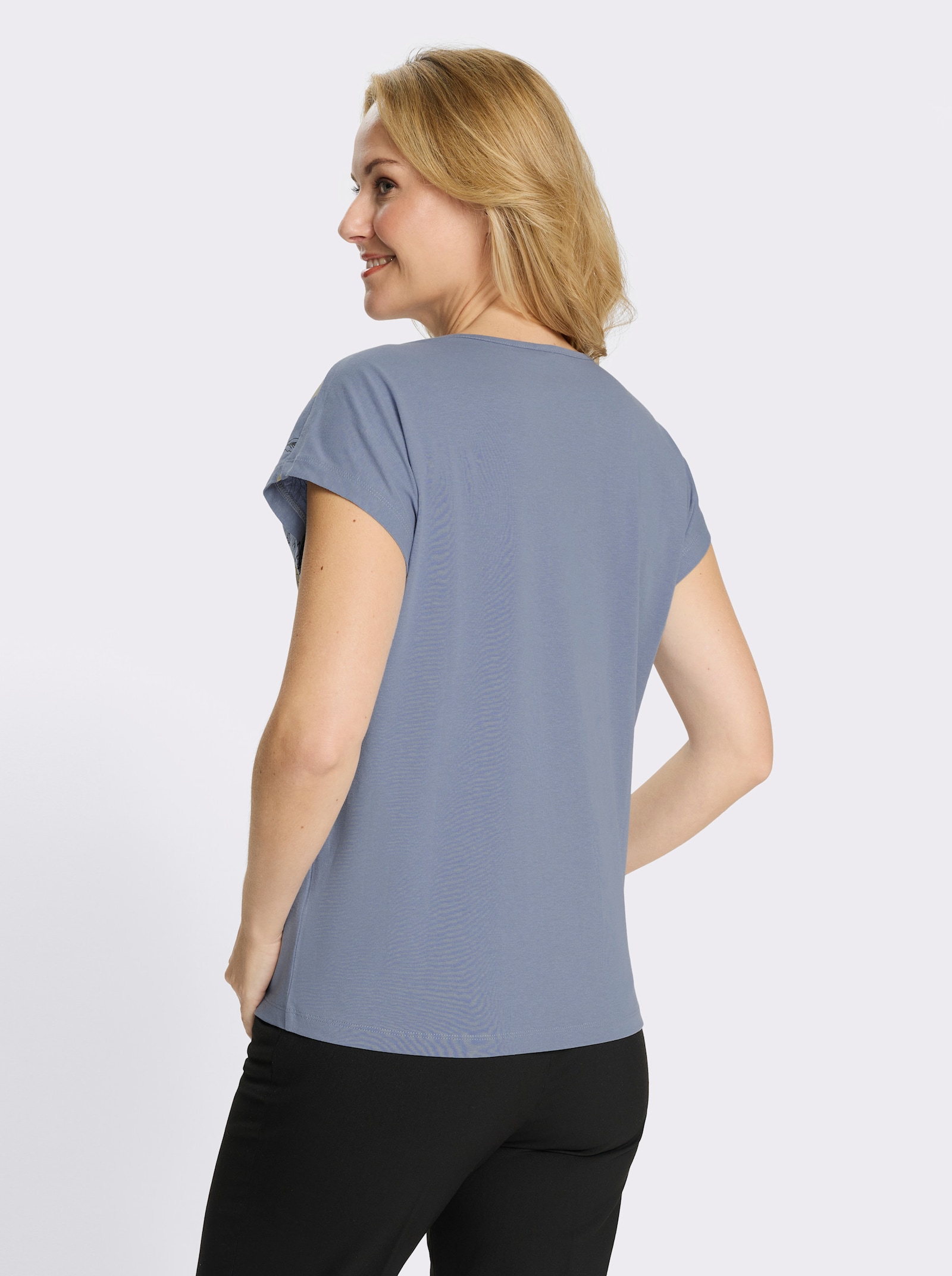 Rundhalsshirt mit platziertem Druck - taubenblau-dunkelblau-bedruckt