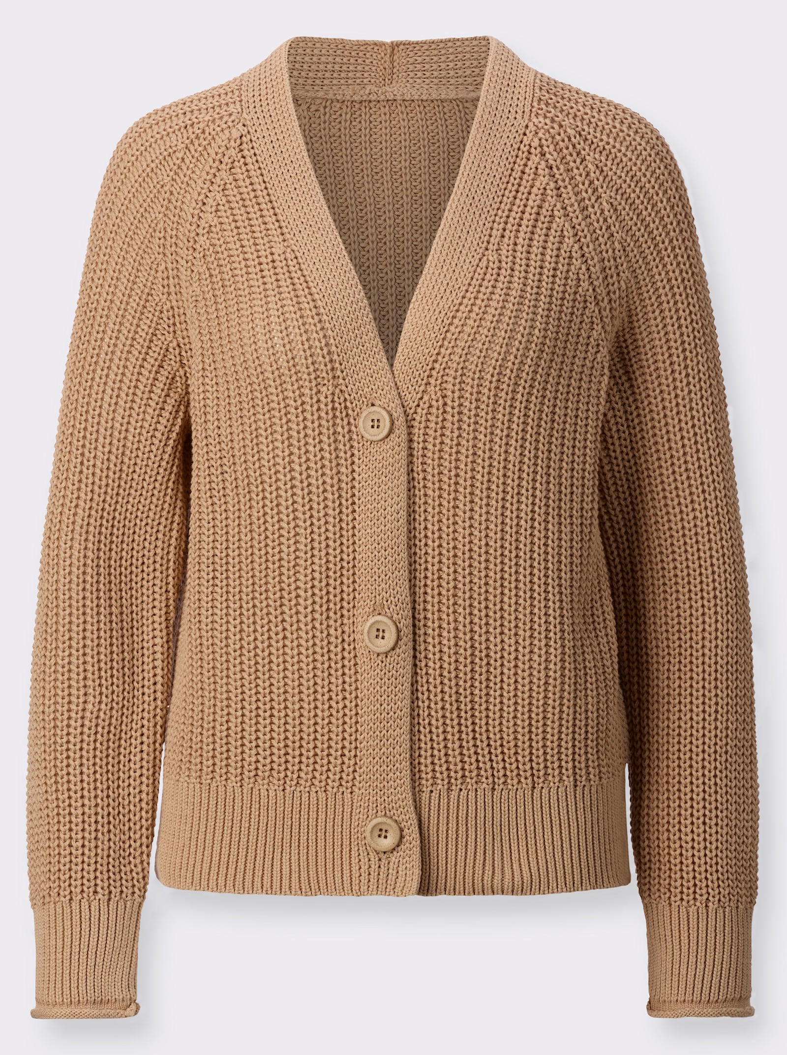 Strickjacke in Grobstrick-Muster - camel