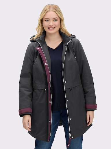 sheego Kapuzenjacke mit Kontrastdetails - schwarz