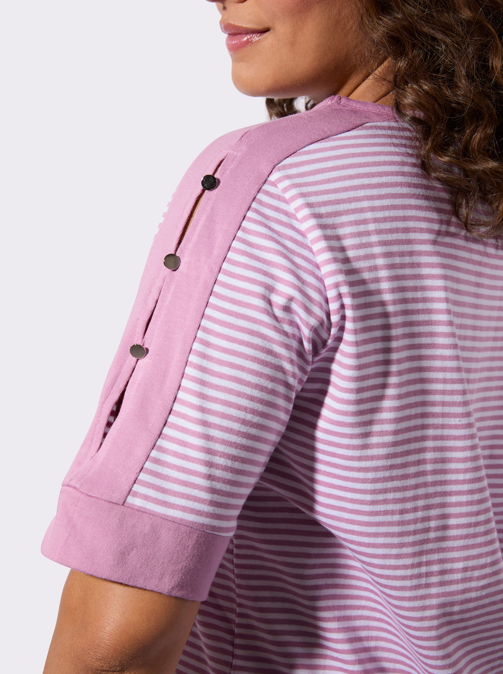 Ringelshirt mit Kontrastpaspeln - orchidee-weiß-geringelt