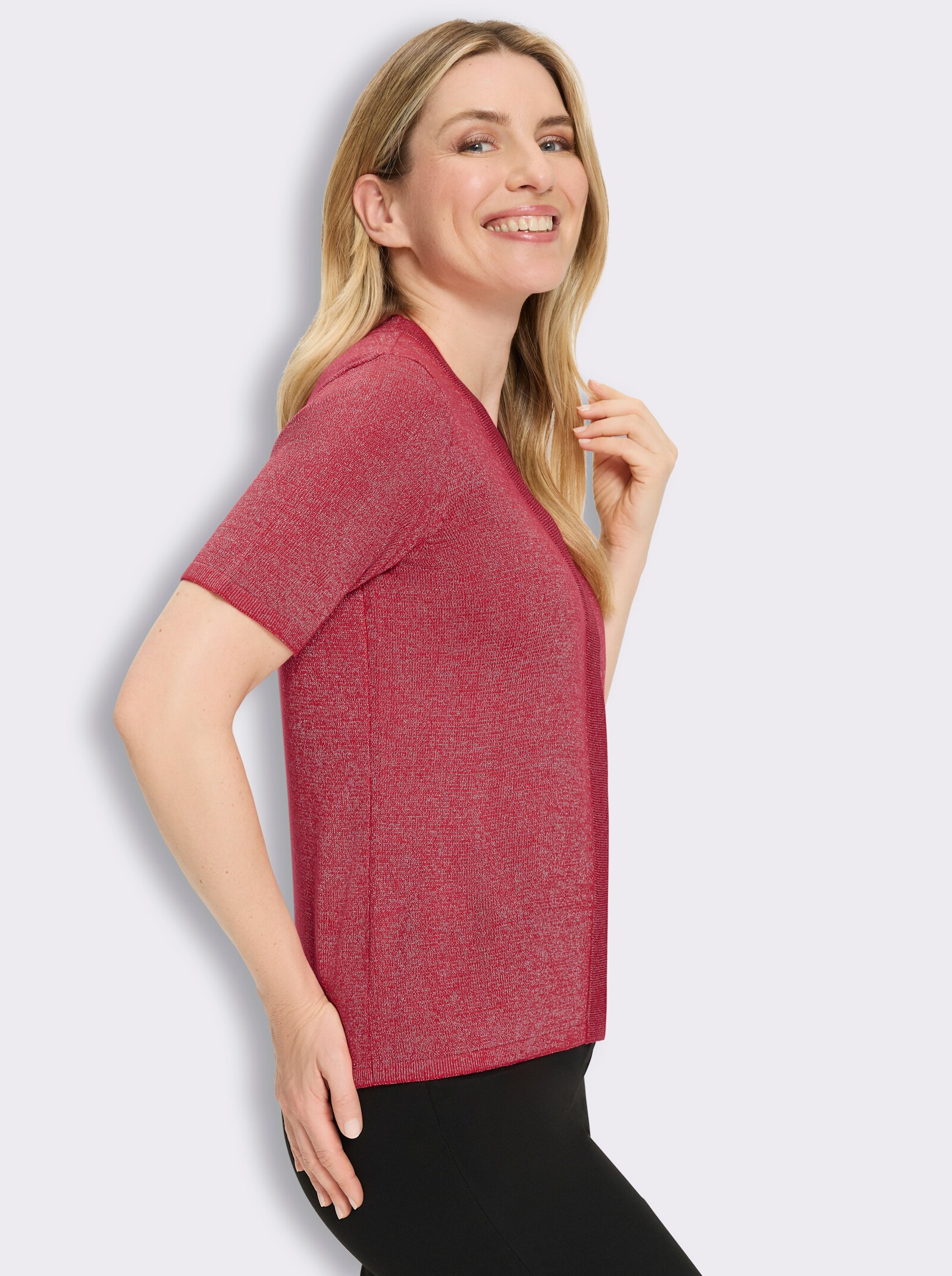 Kurzarmpullover in 2-in-1-Optik - erdbeere