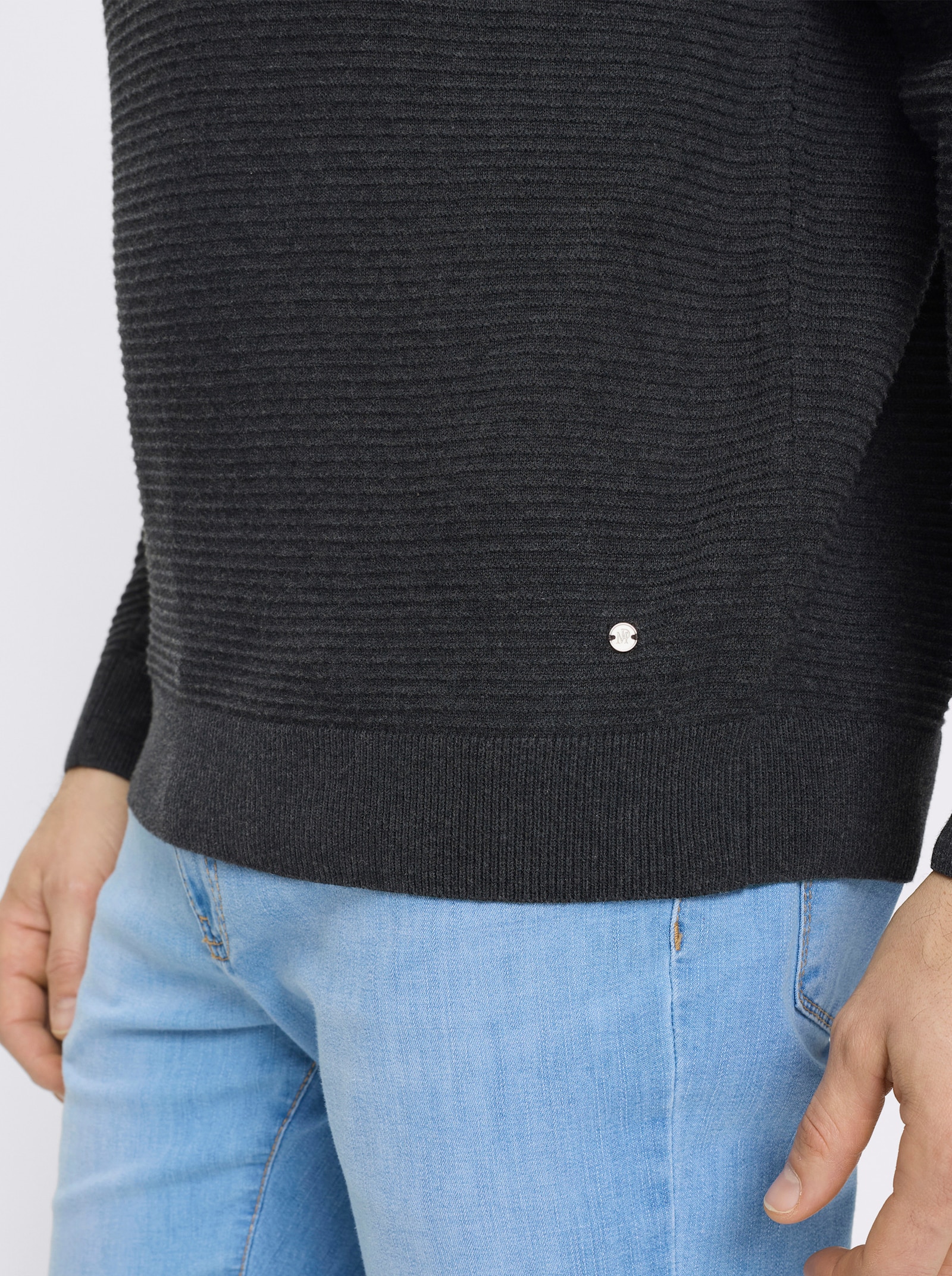 Marco Donati Rundhalspullover mit Linksstrick-Muster - anthrazit-meliert