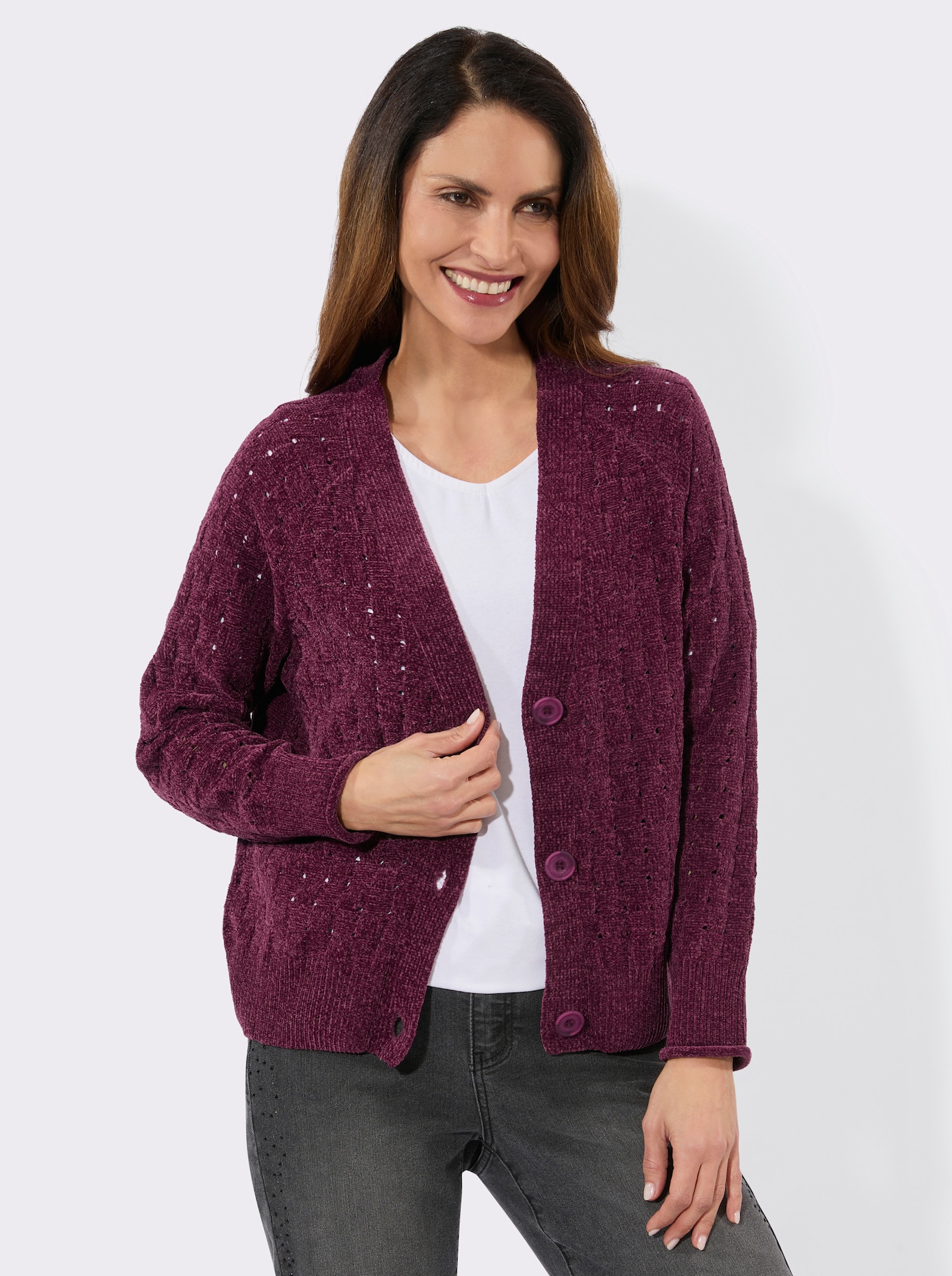Strickjacke in Chenille-Qualität - bordeaux