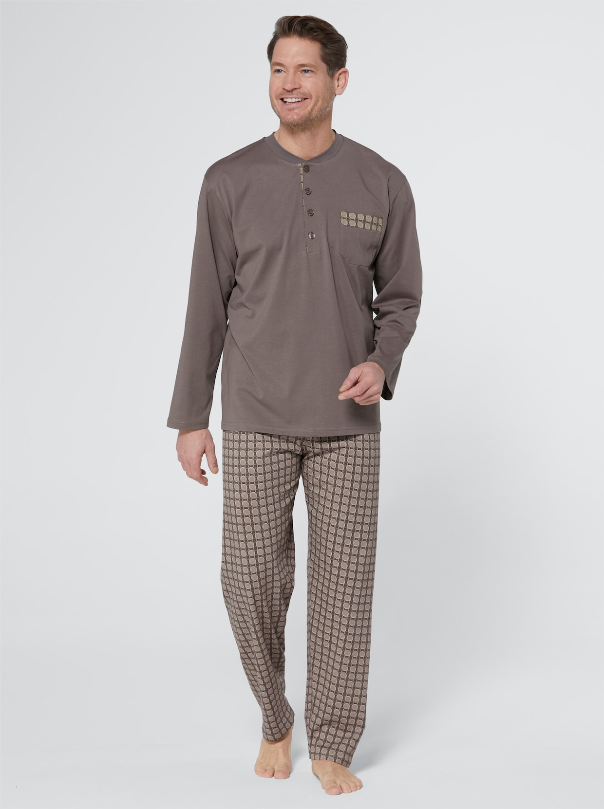 wäschepur men Pyjama's - donkertaupe + ecru