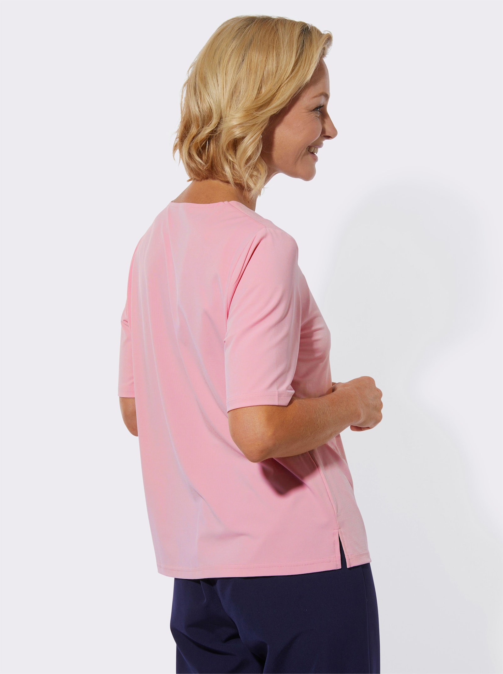 Shirt met ronde hals en schouderpas voor - roze