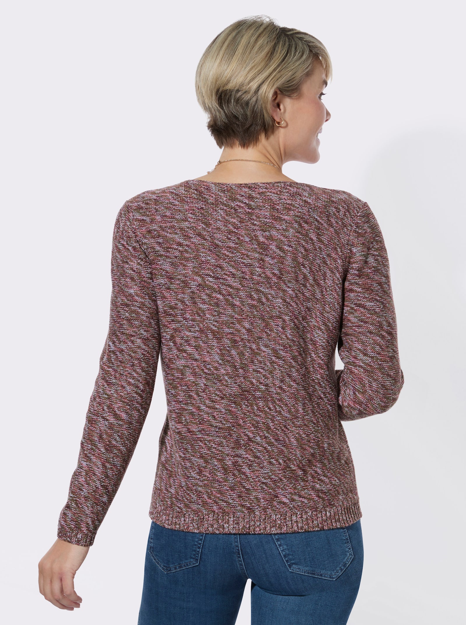 V-Ausschnitt-Pullover in attraktiver Melange-Optik - ecru-flamingo-meliert