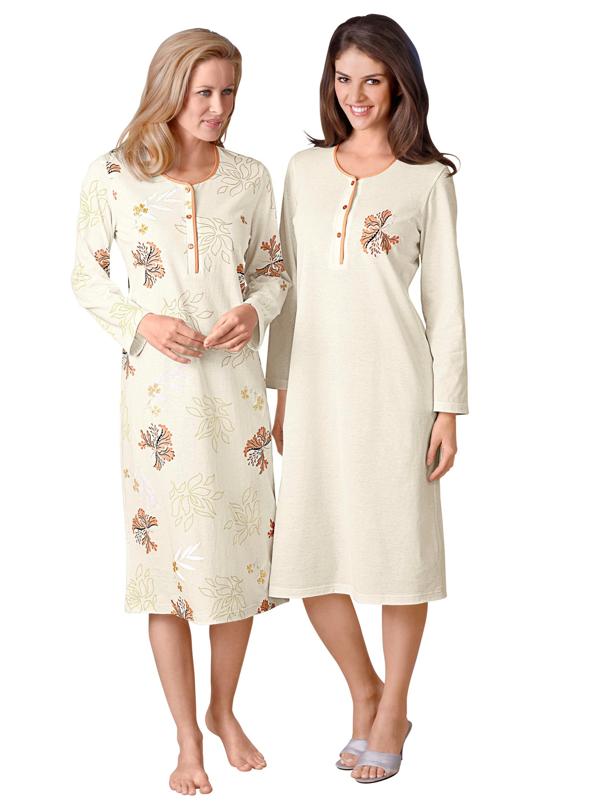 Langarm-Nachthemden - vanille + vanille-bedruckt