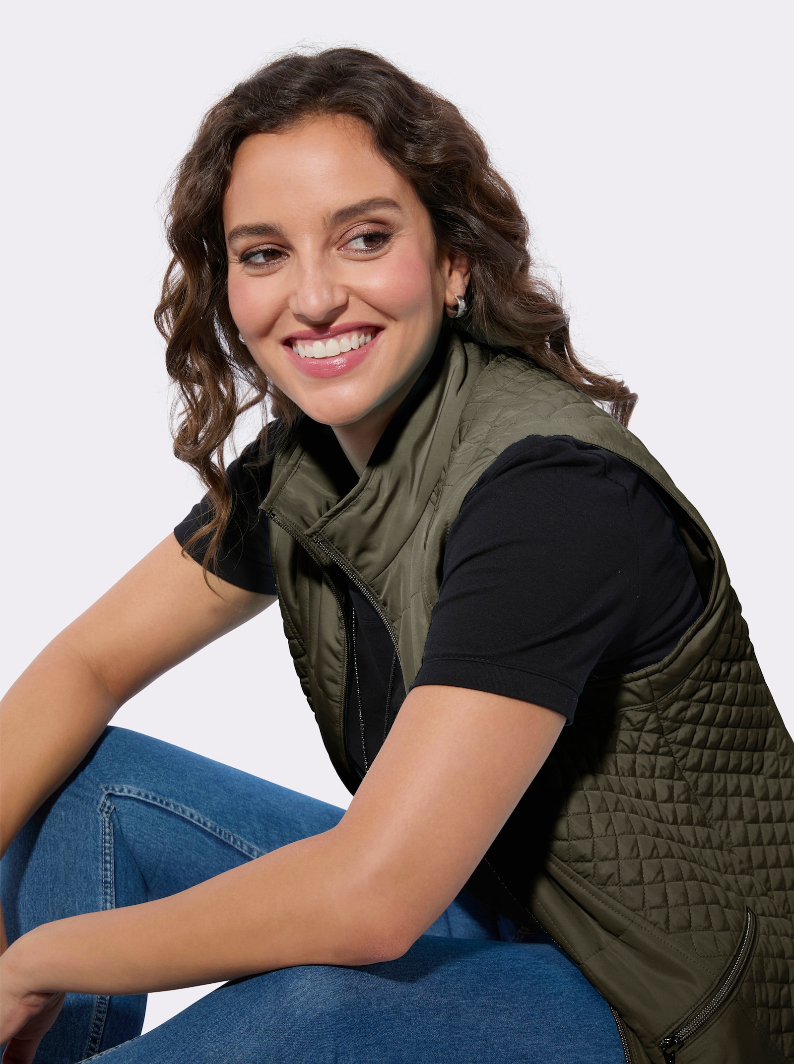 Bodywarmer met hoge opstaande kraag - kaki