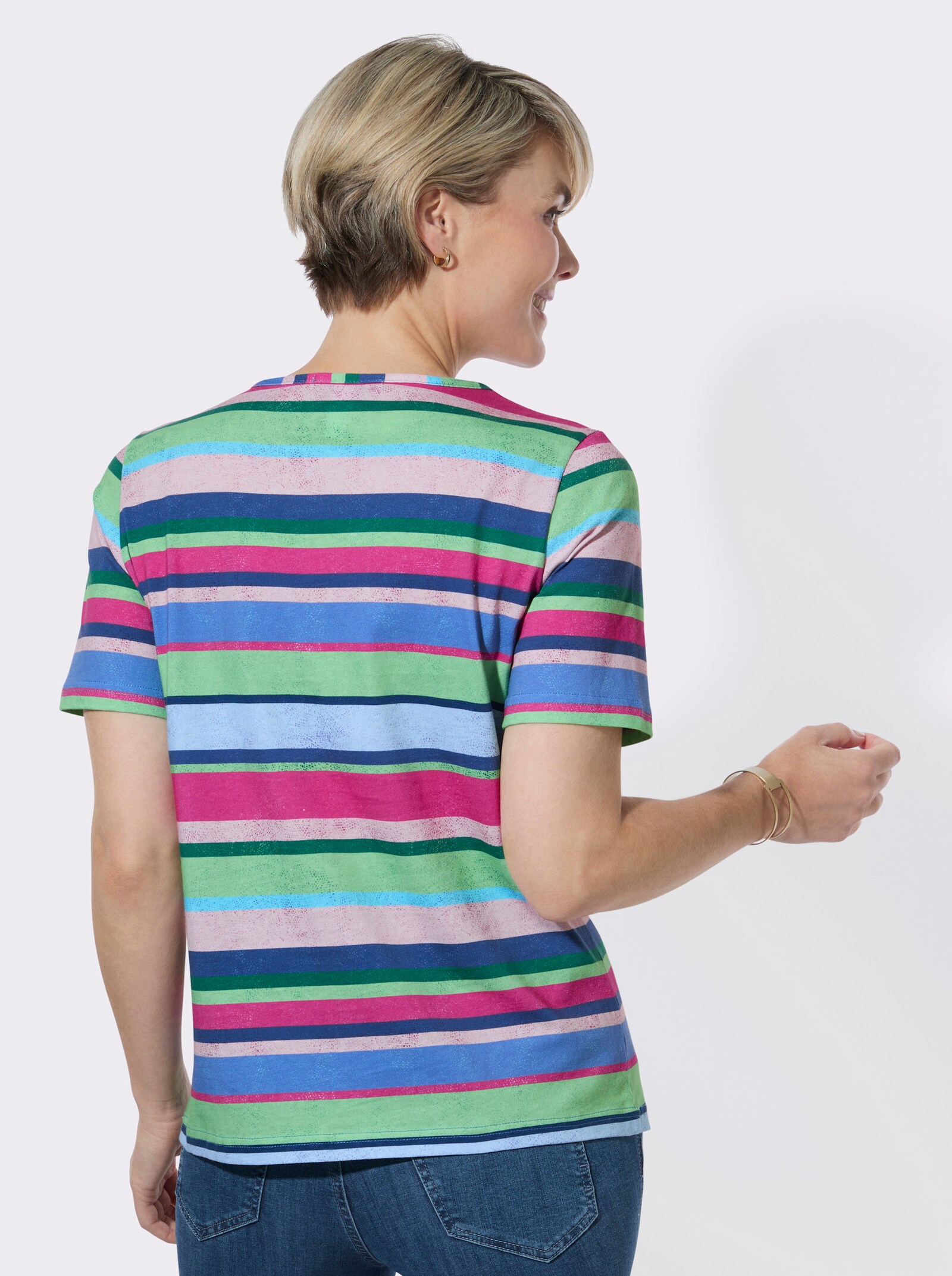 Ringelshirt aus Baumwoll-Modal-Mix - reseda-fuchsia-geringelt
