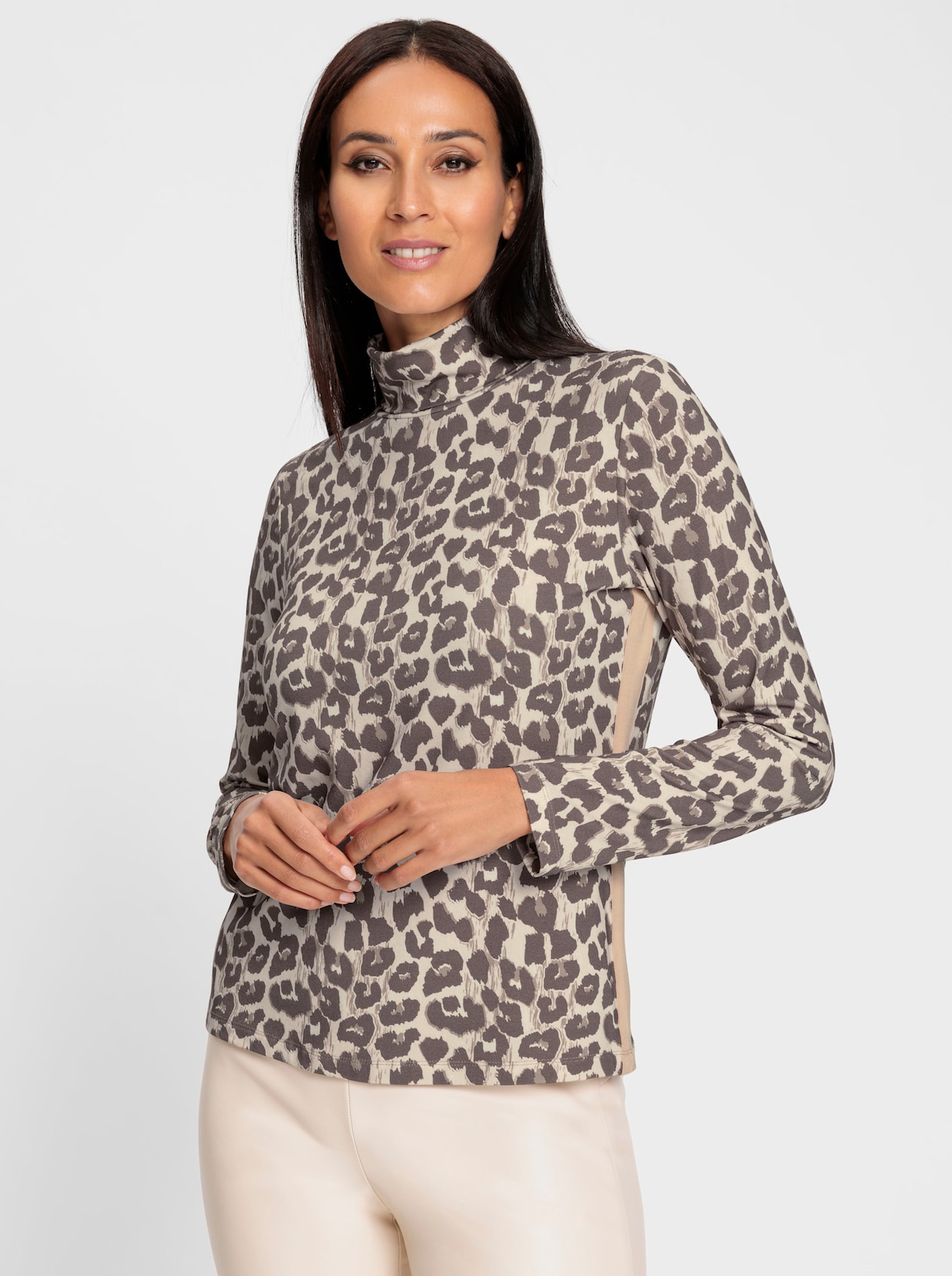 heine Langarmshirt - elfenbein-dunkeltaupe-bedruckt