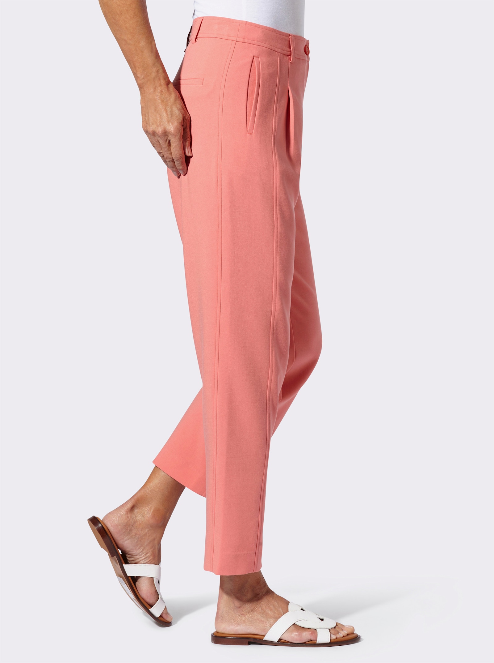 Hose mit Bundfalten - koralle