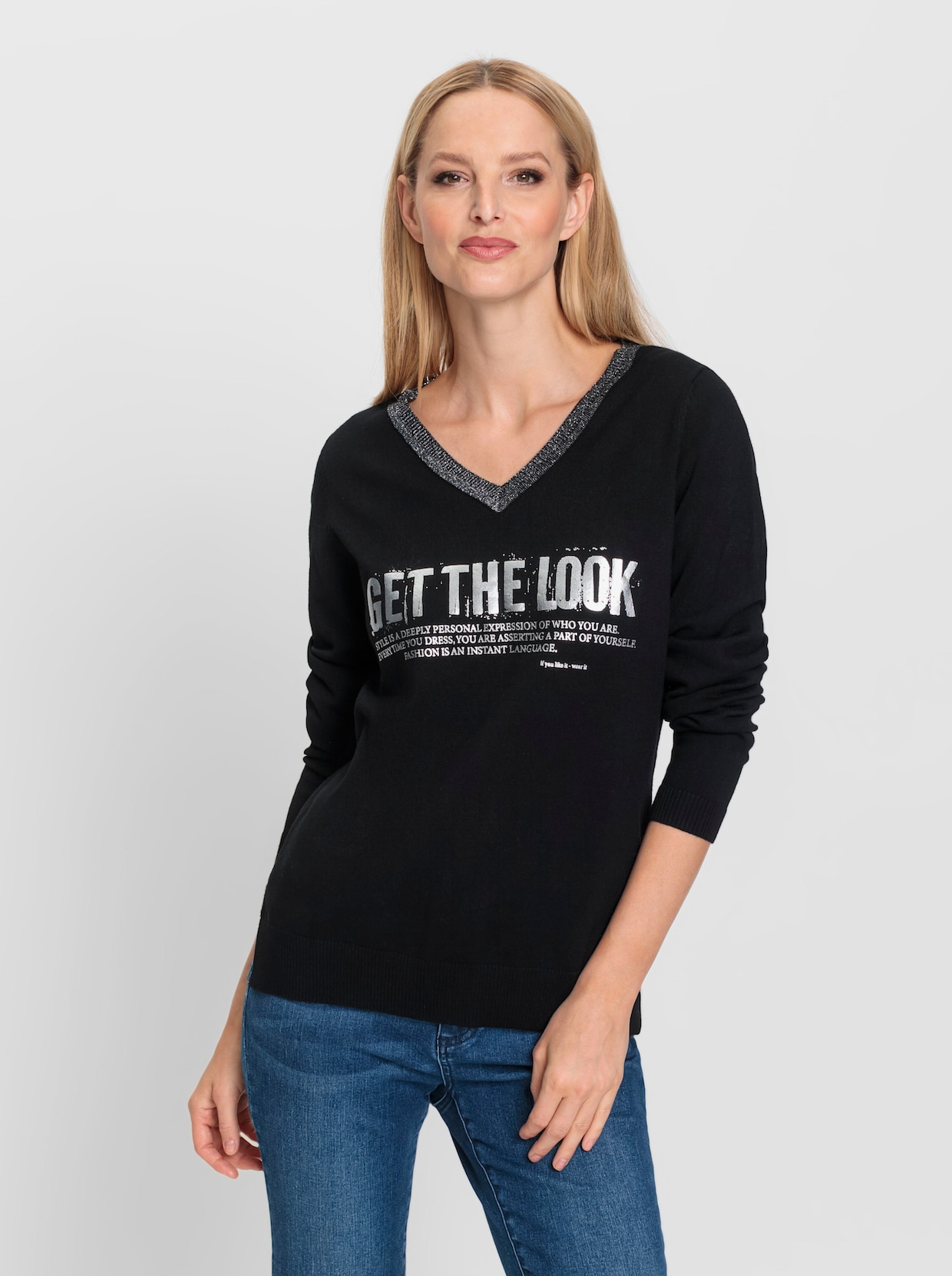 heine Pullover met V-hals - zwart geprint