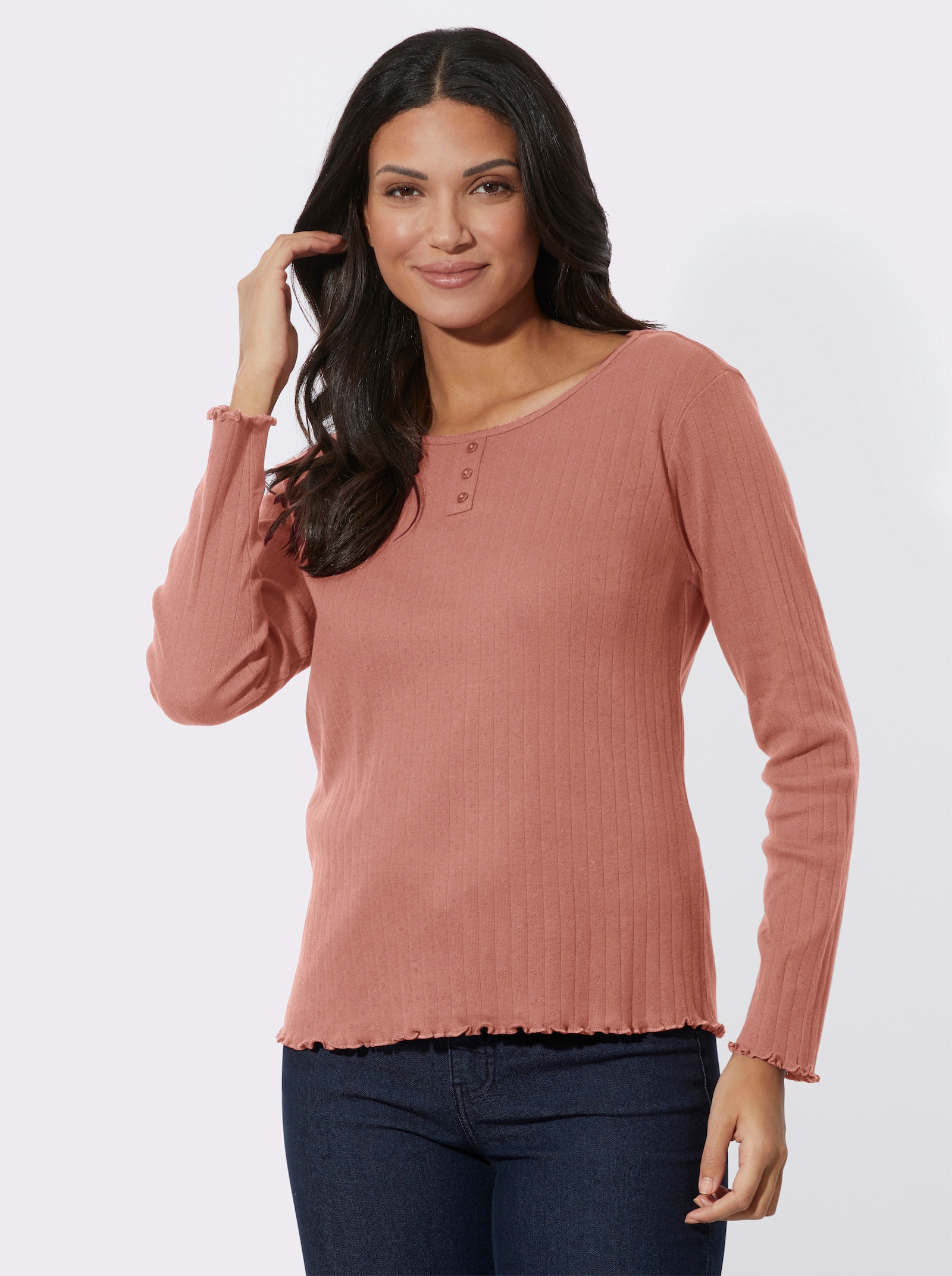 Langarmshirt mit Wellen-Saum - rosenholz