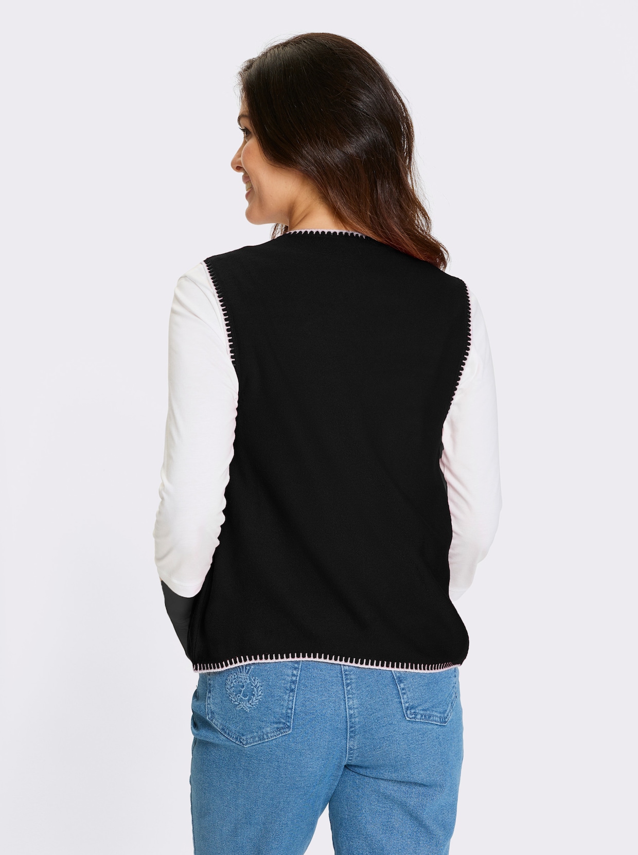 Strickweste - schwarz-ecru