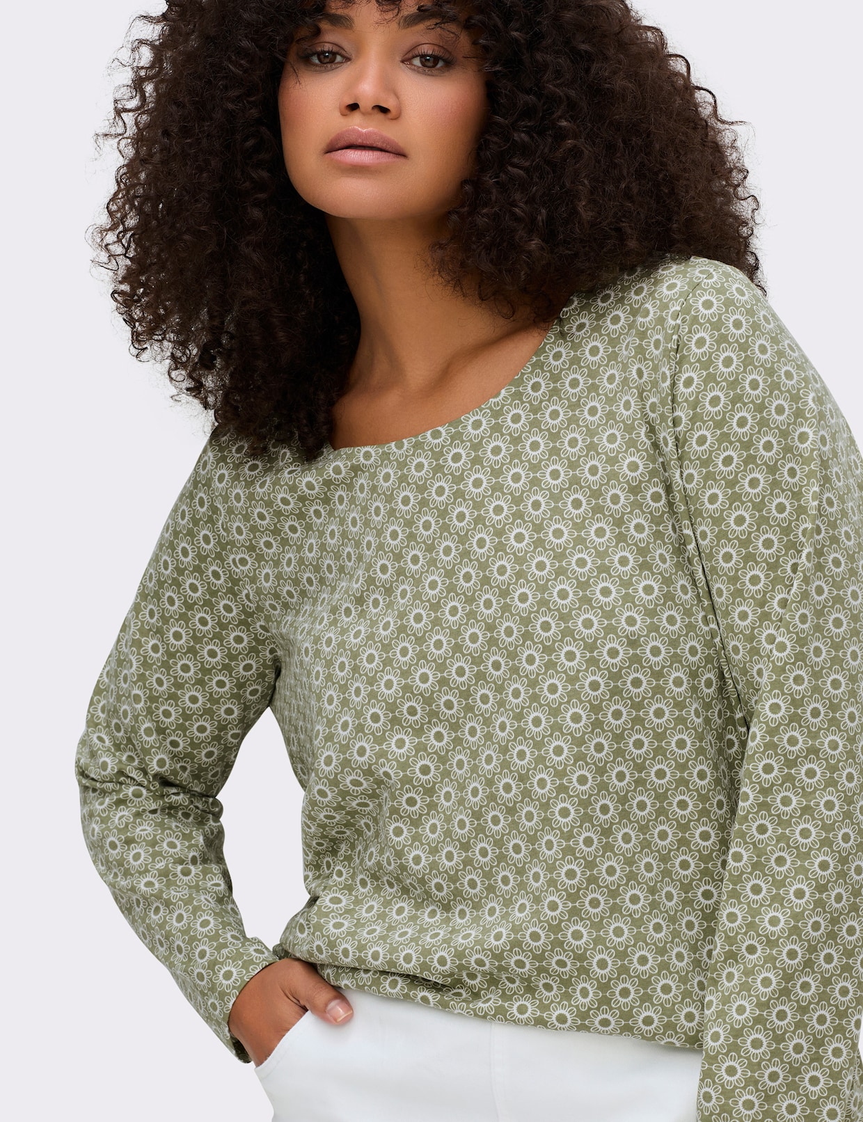 Langarmshirt im Minimal-Dessin - schilf-ecru-bedruckt