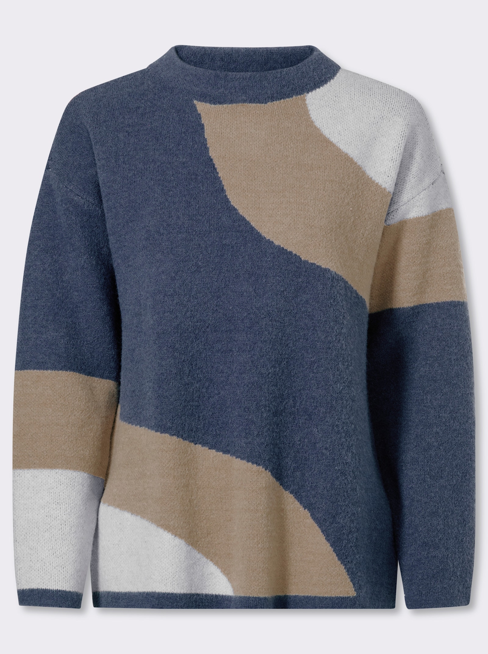 heine Pullover van jacquard met oversized schouders - ecru/rookblauw gedessineerd