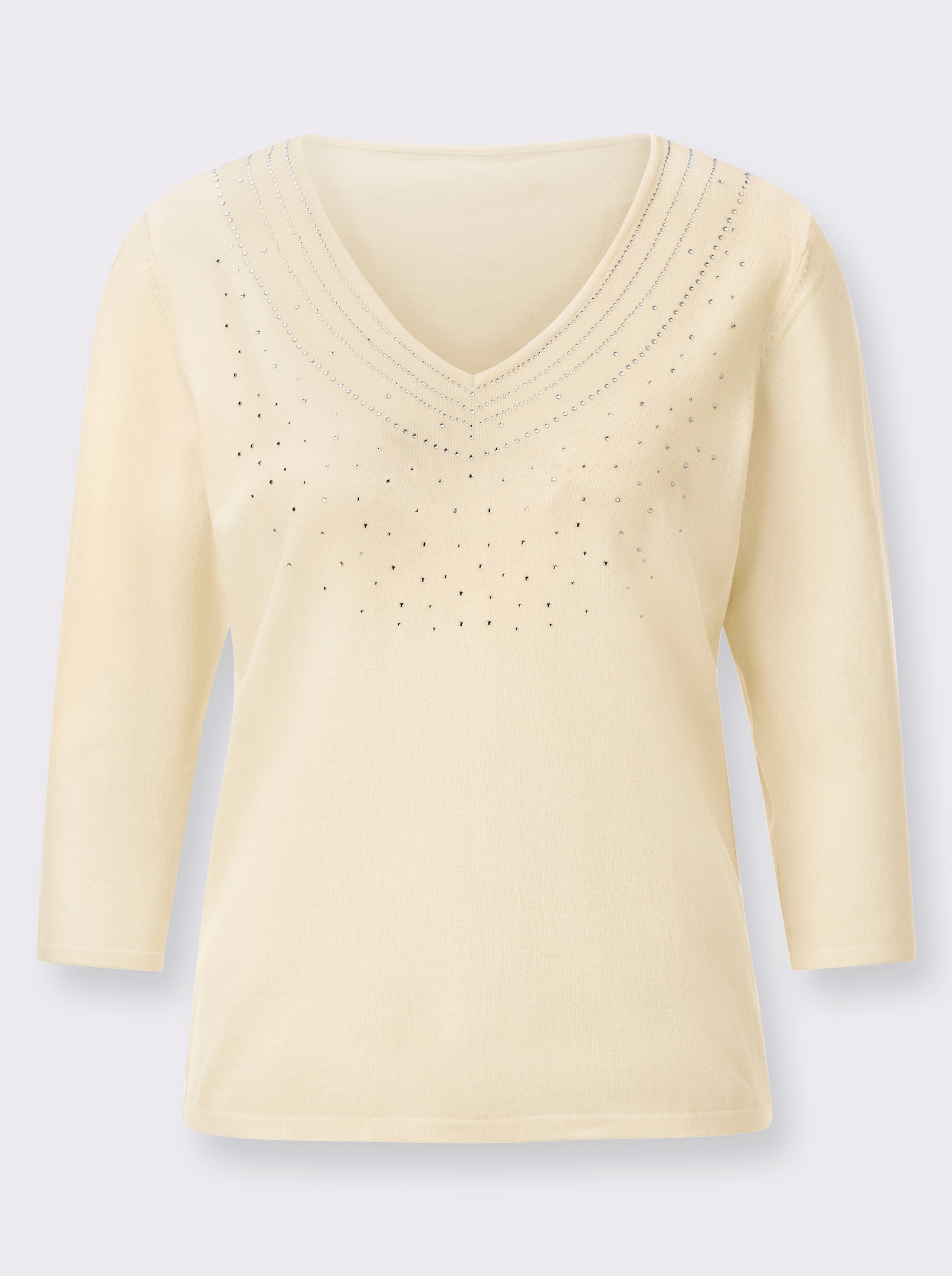 3/4 Arm-Pullover mit Glitzersteinchen - champagner