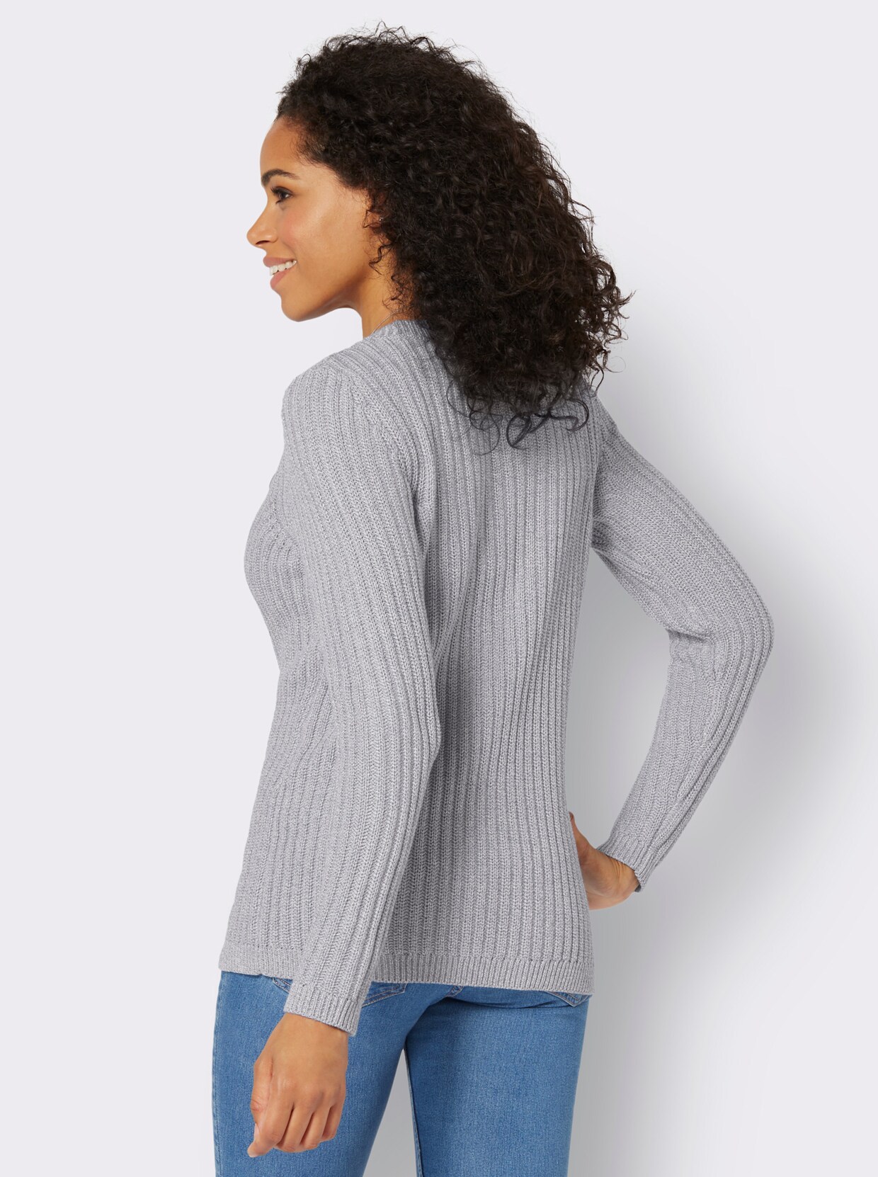 Pullover met ronde hals - steengrijs/wit gemêleerd