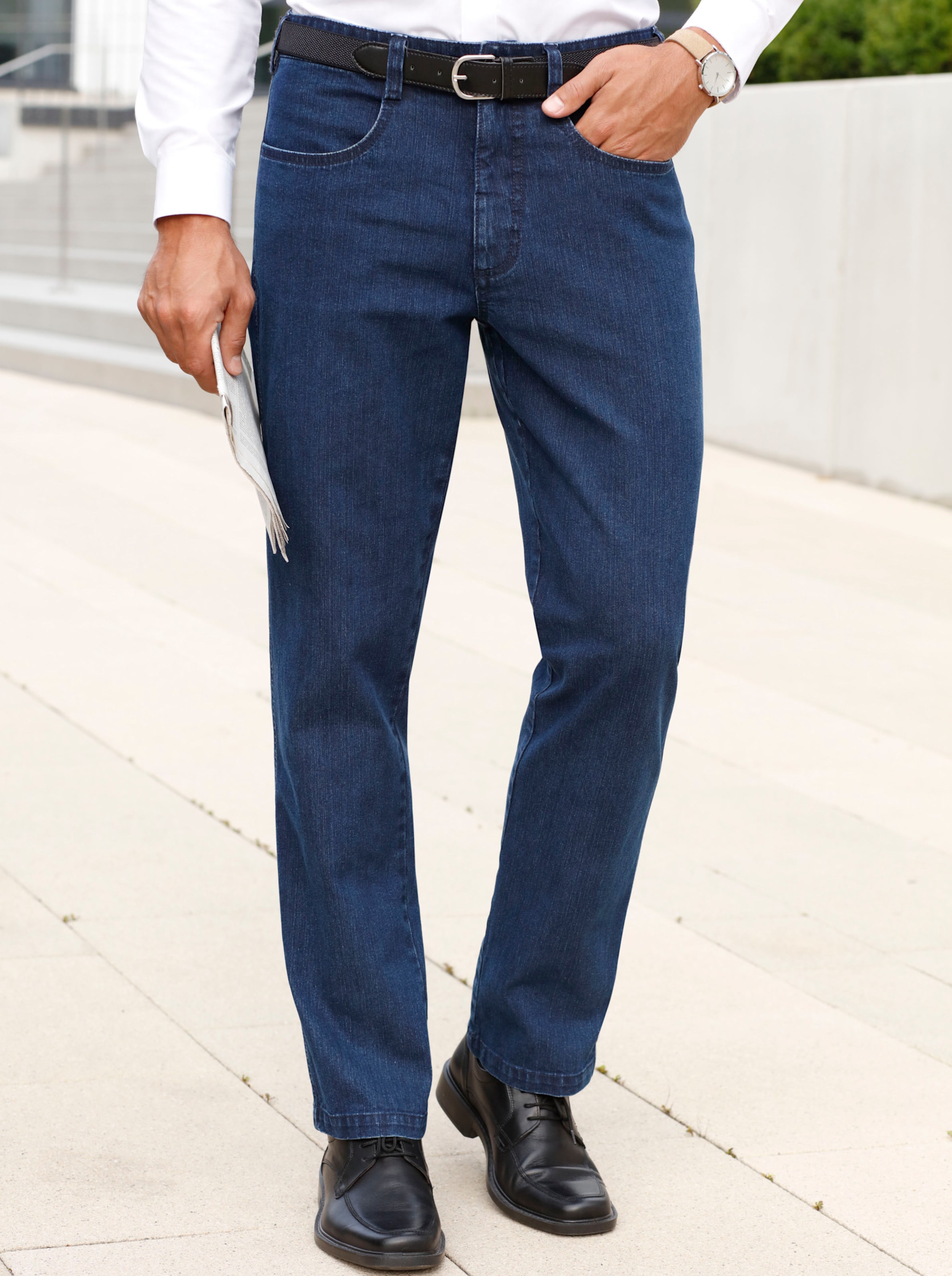 Witt Herren Jeans mit Gürtel, blue-stone-washed