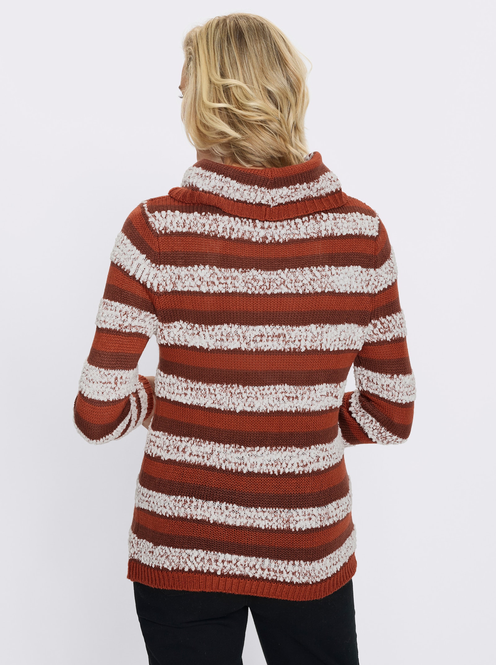 Rollkragenpullover mit Effektgarn - rostrot-ecru-gemustert