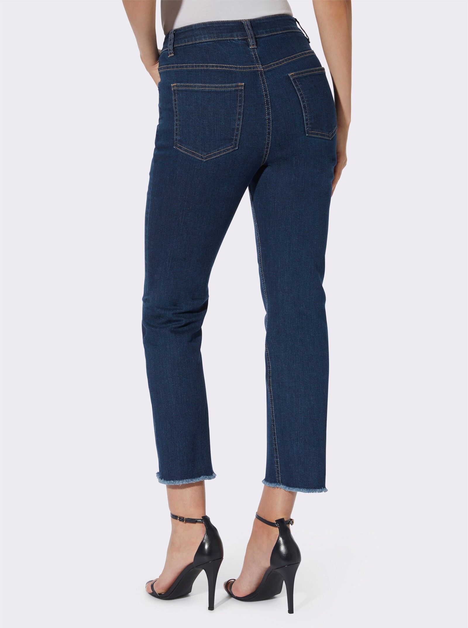 heine Caprijeans mit Fransen am Bein - blue-stone-washed