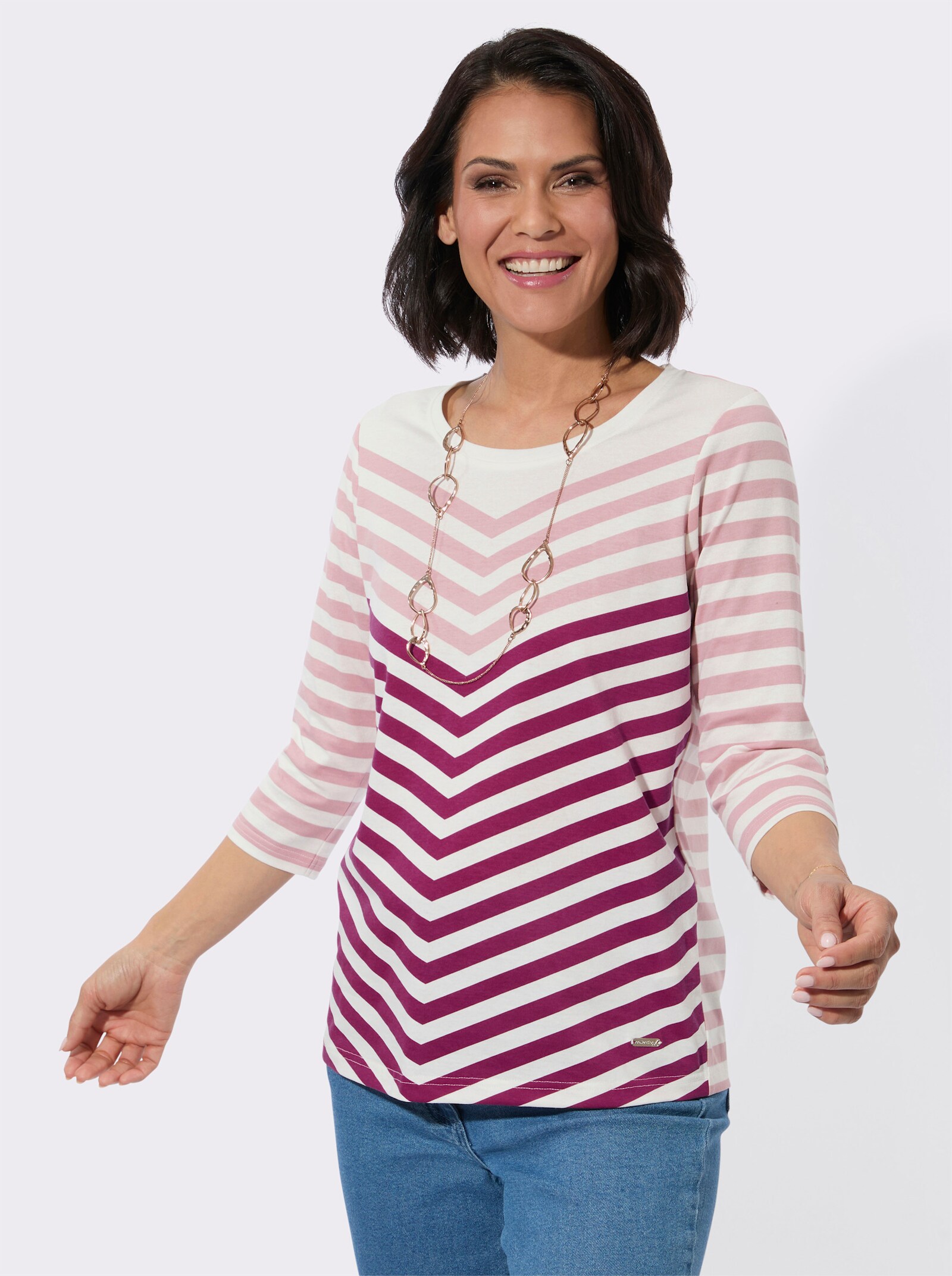 3/4-Arm-Shirt mit Rundhalsausschnitt - hortensie-malve-bedruckt