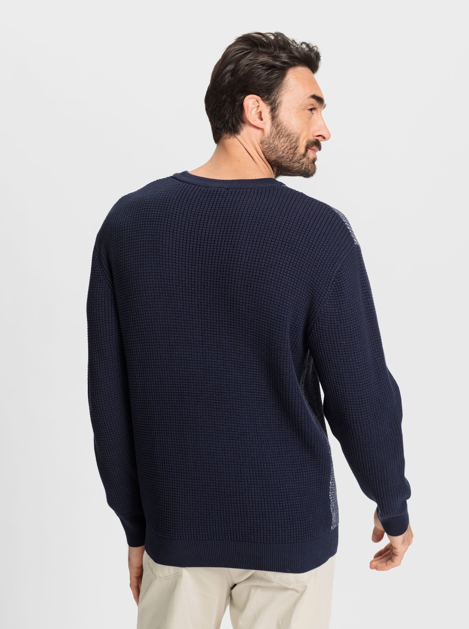 Marco Donati Pullover met ronde hals en ribboorden - marine gemêleerd