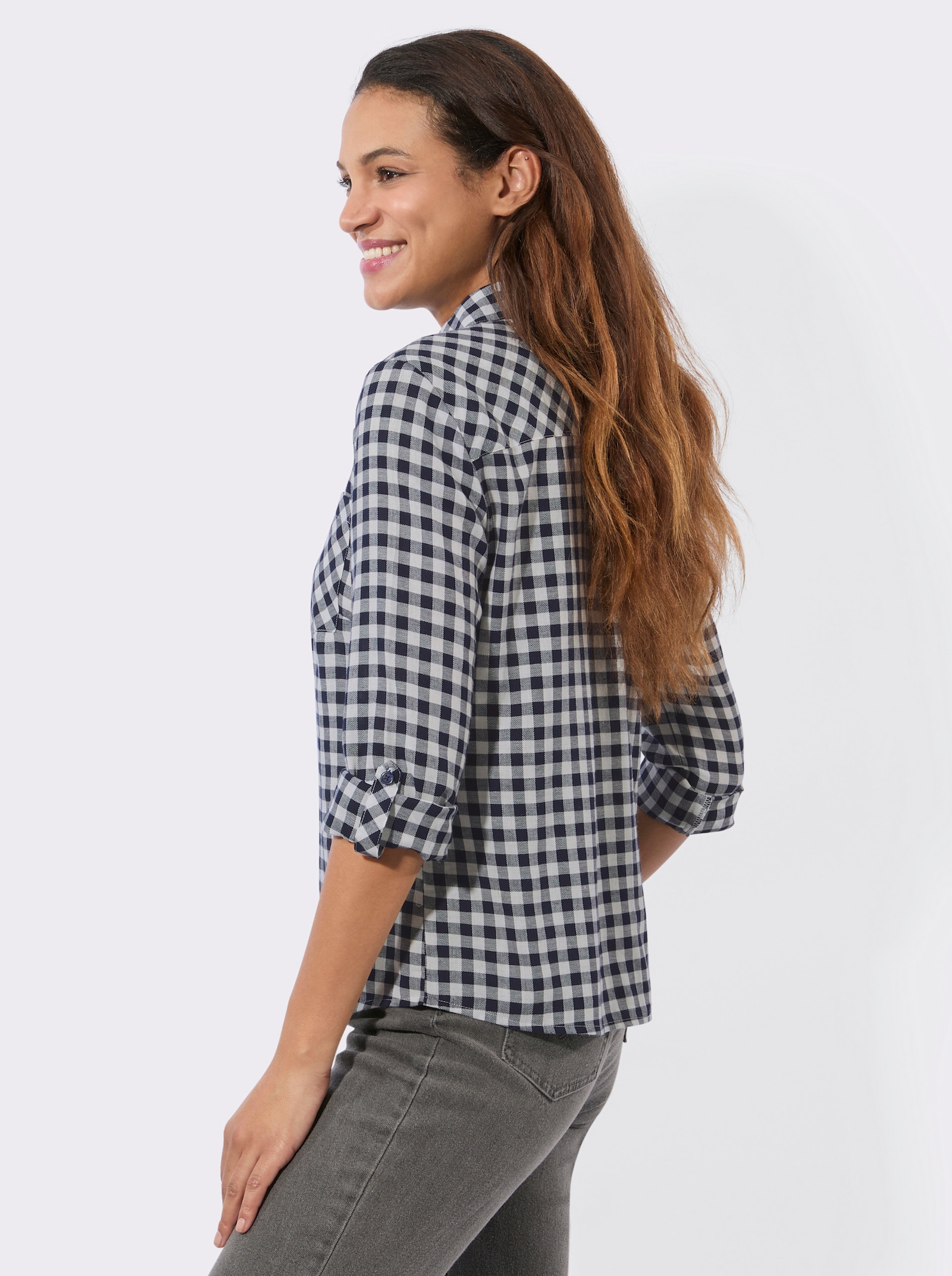 Flanellbluse im Karo-Dessin - marine-ecru-kariert