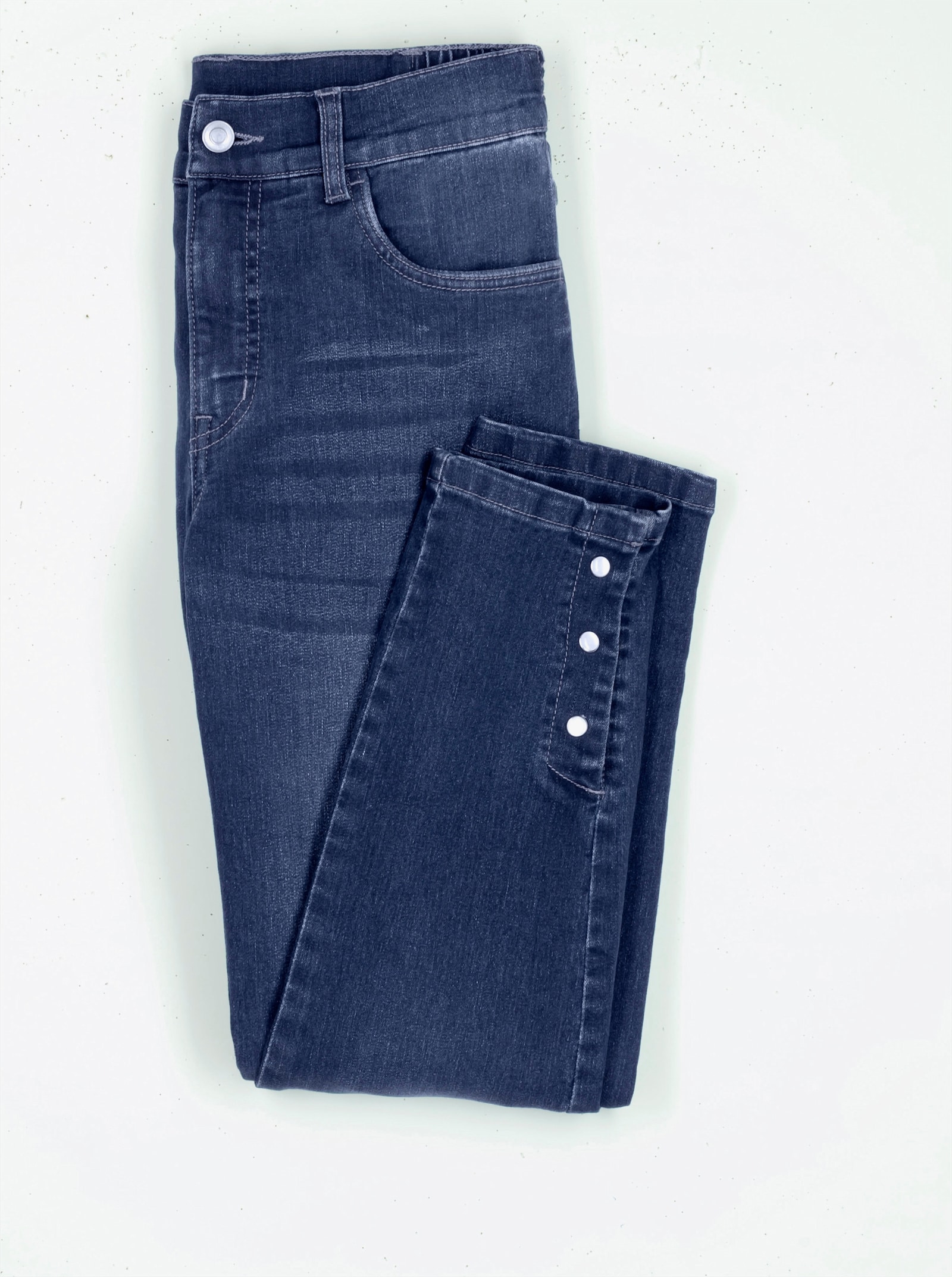 Jeans in verkort model, comfortband - blue-stonewashed