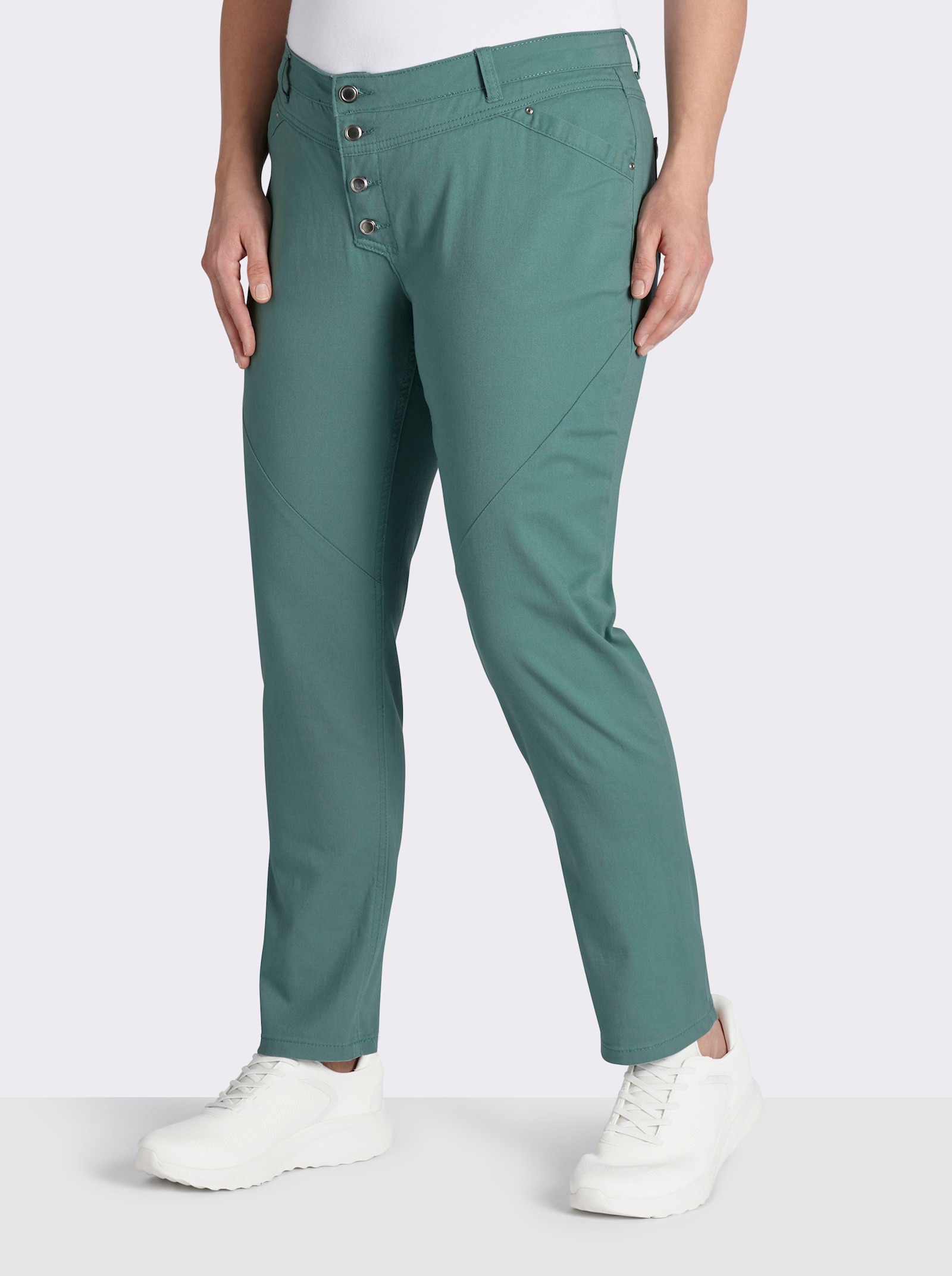 Jeans mit Knopfleiste statt Reißverschluss - jade