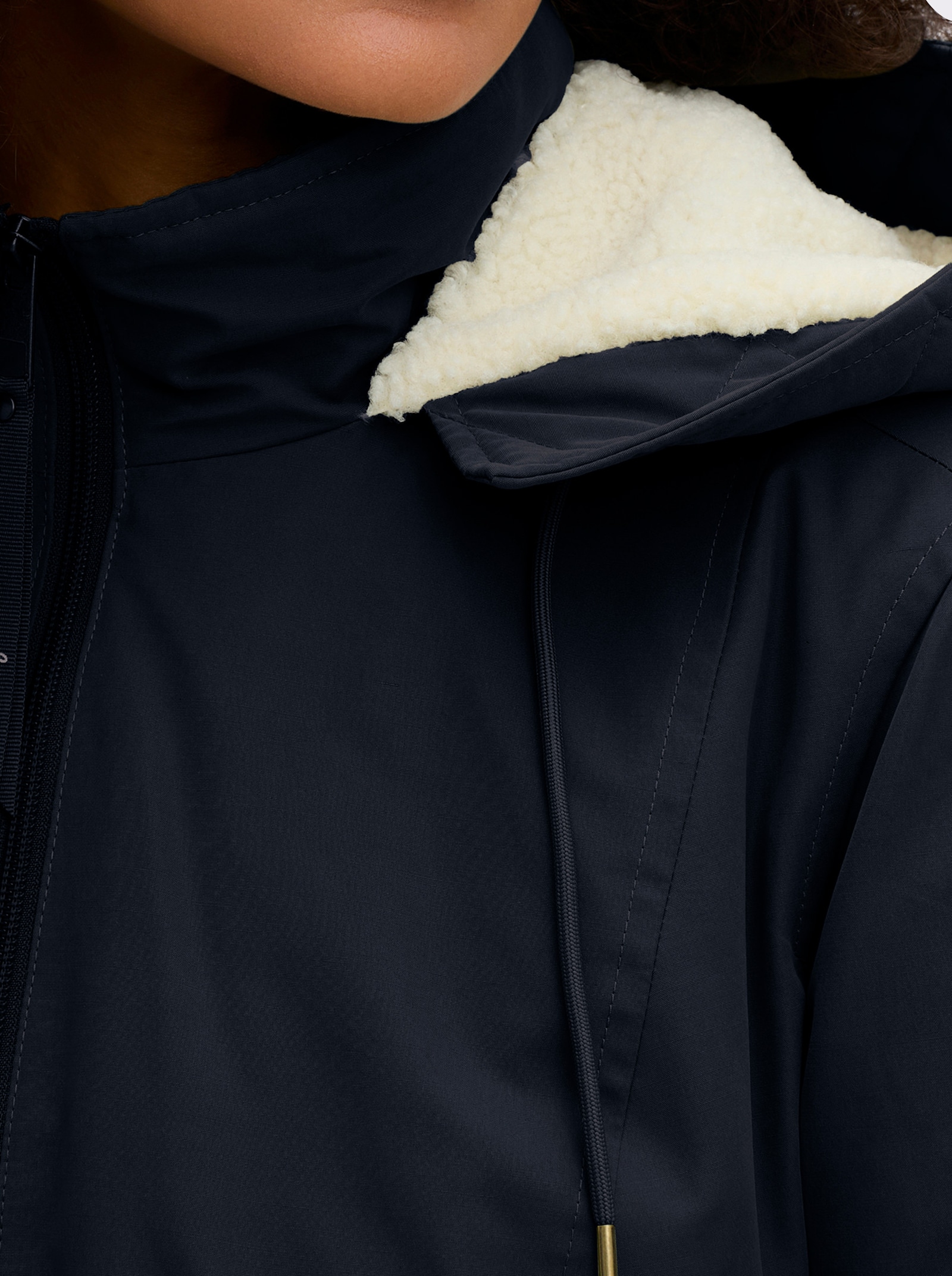 sheego Parka mit Teddyfleece-Kapuze - tiefblau
